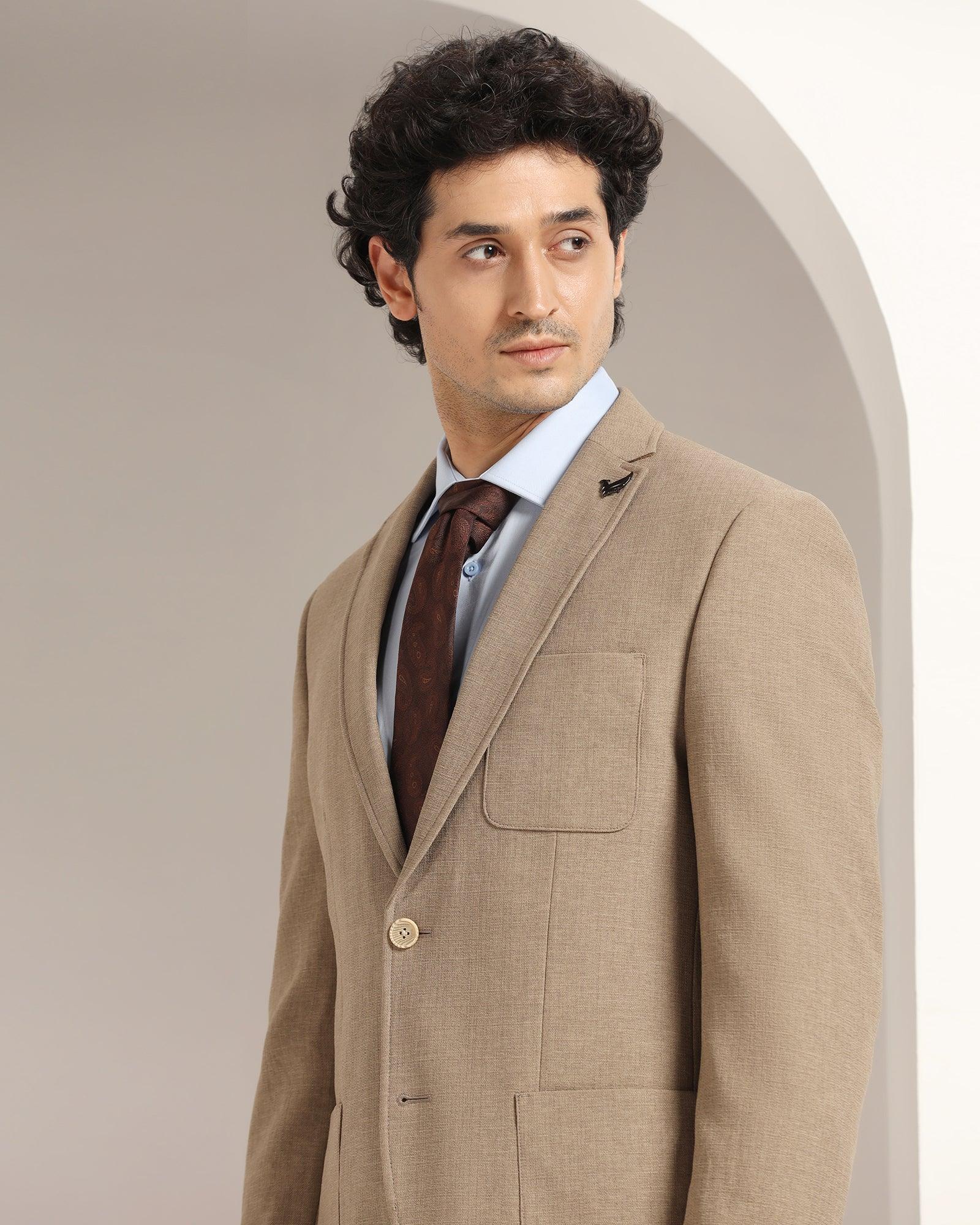Two Piece Khaki Solid Formal Suit - Juttex - Image 4