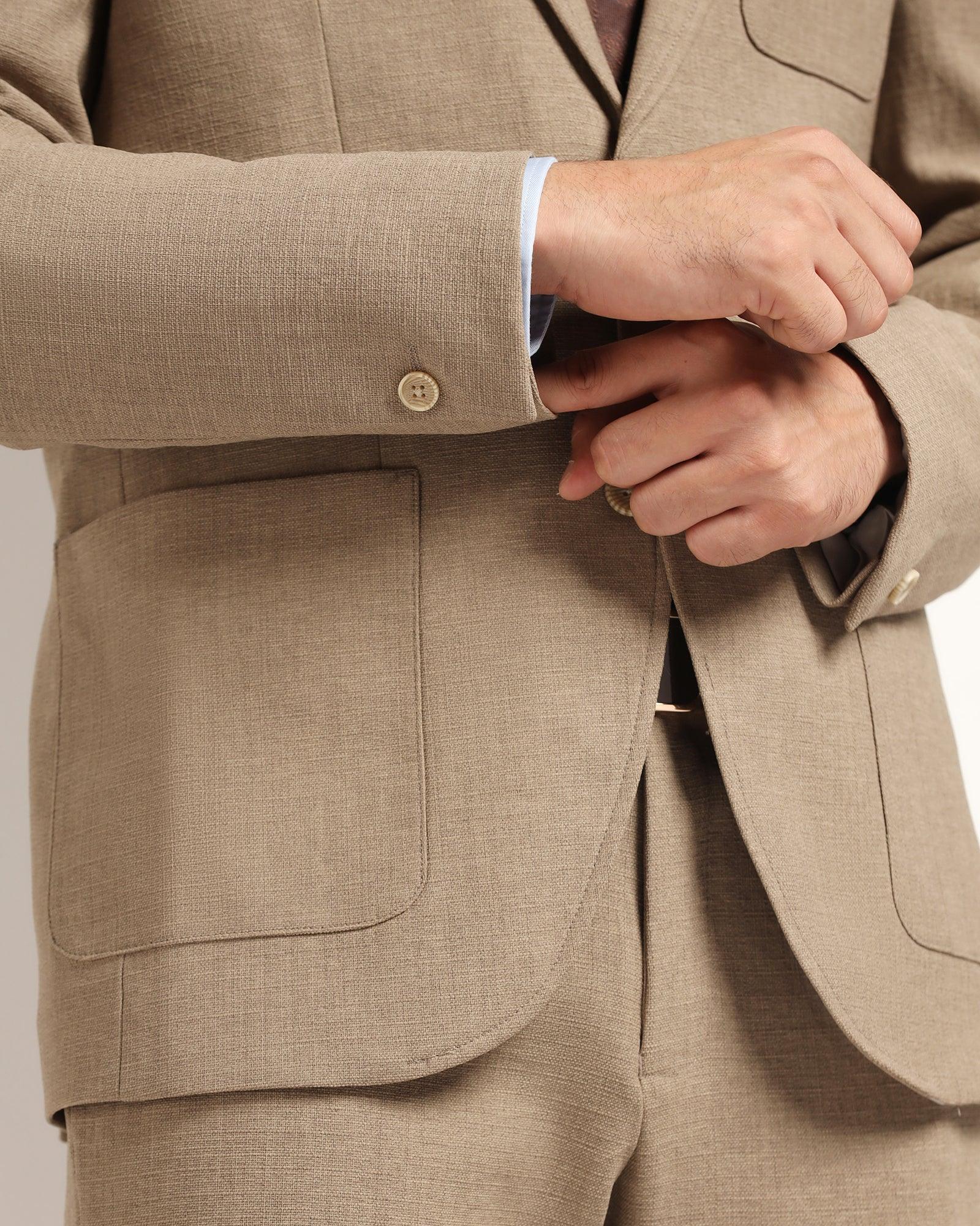 Two Piece Khaki Solid Formal Suit - Juttex - Image 5