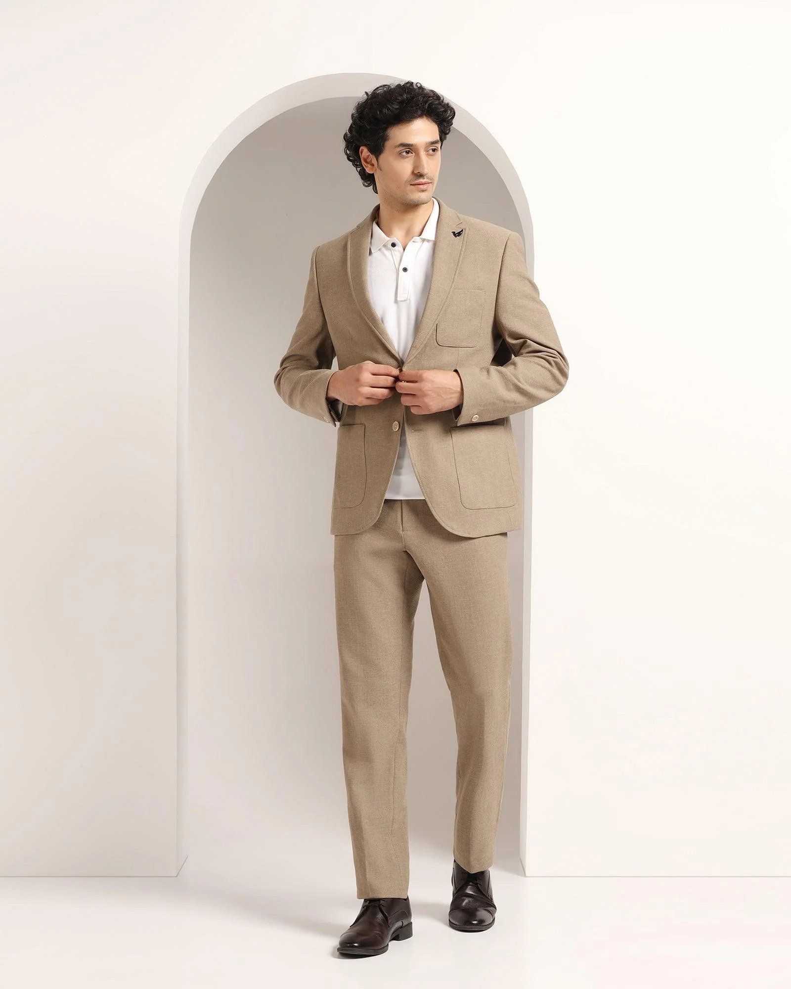 Two Piece Khaki Solid Formal Suit - Juttex - Image 7