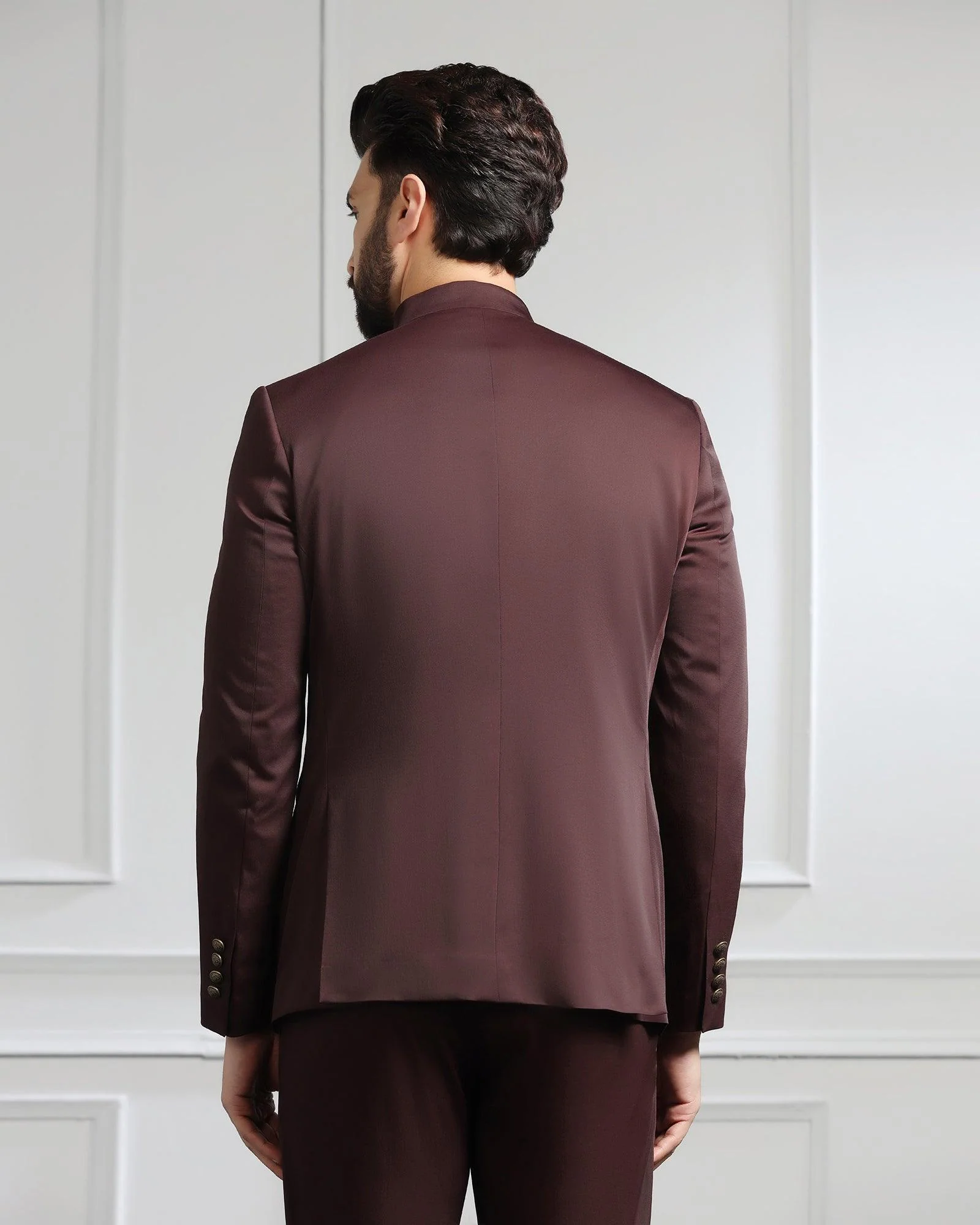 Two Piece Wine Solid Formal Suit - Ossessione - Image 2