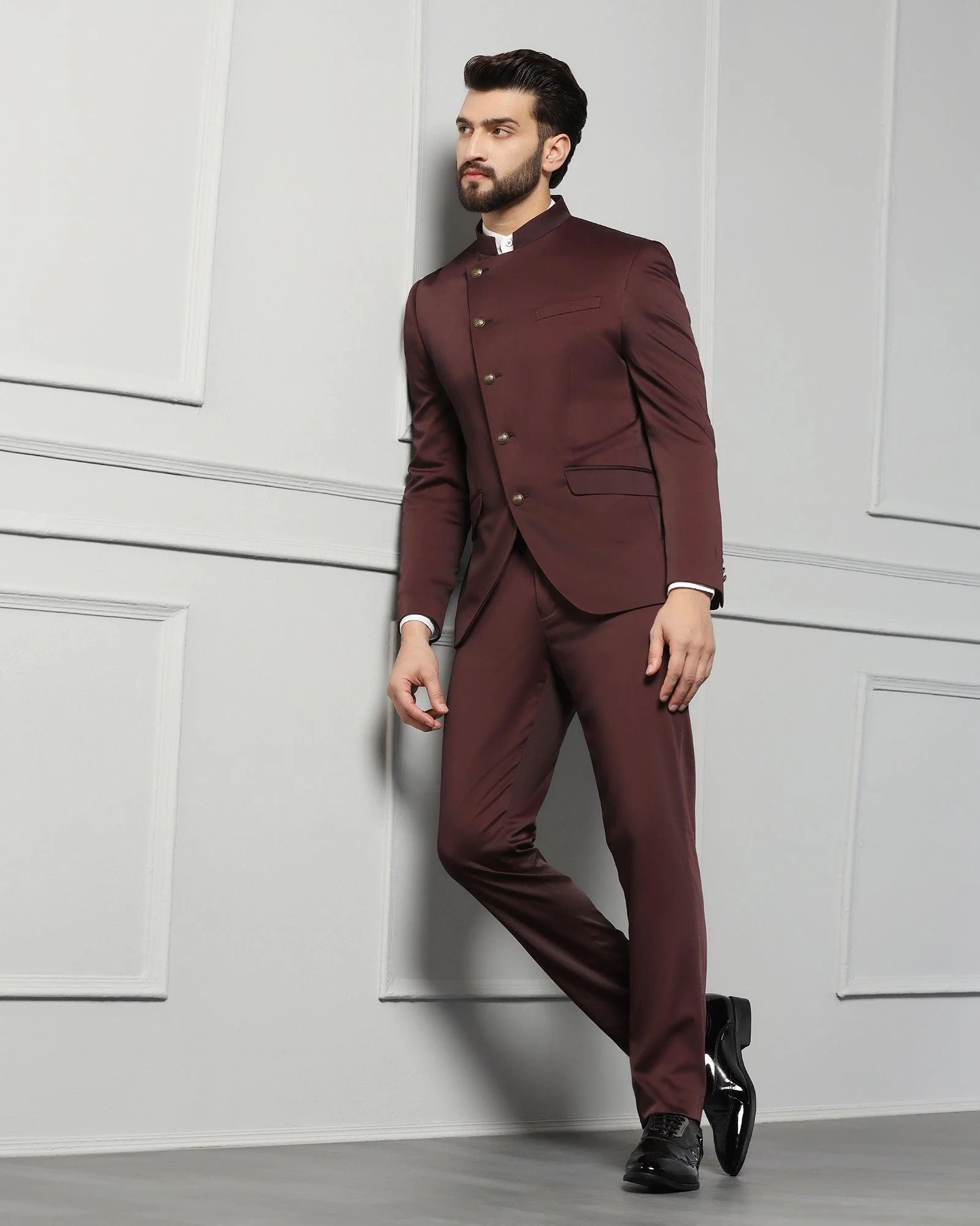Two Piece Wine Solid Formal Suit - Ossessione - Image 7