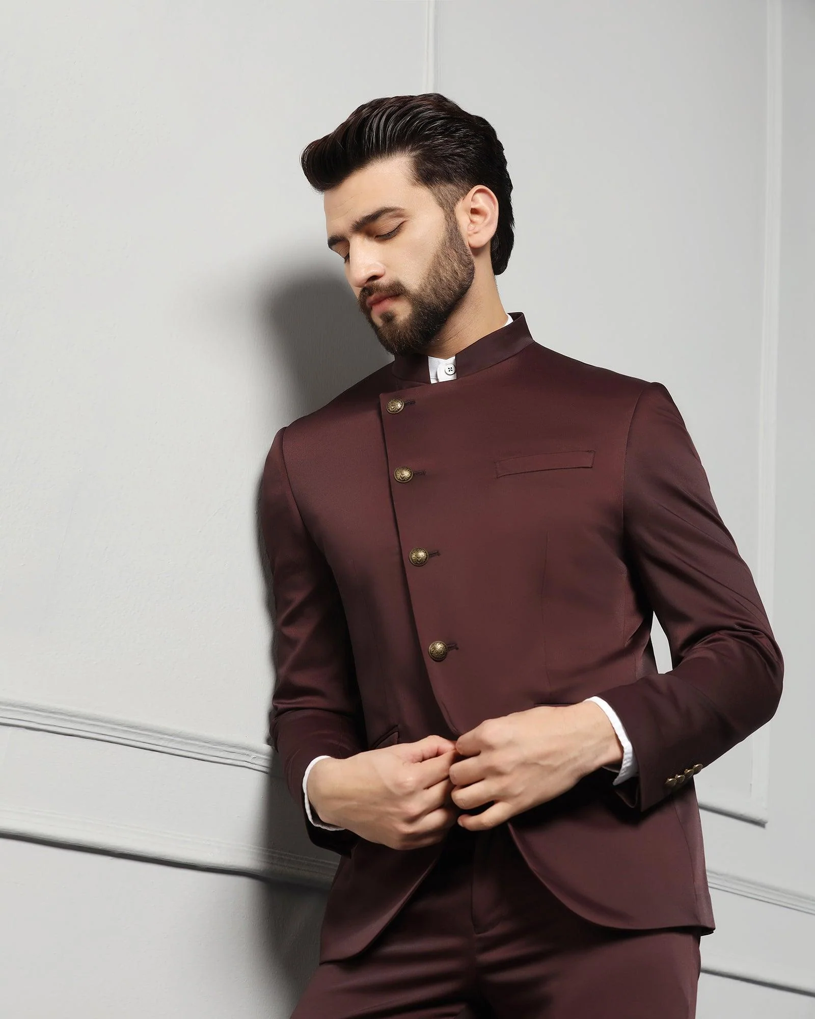 Two Piece Wine Solid Formal Suit - Ossessione - Image 8