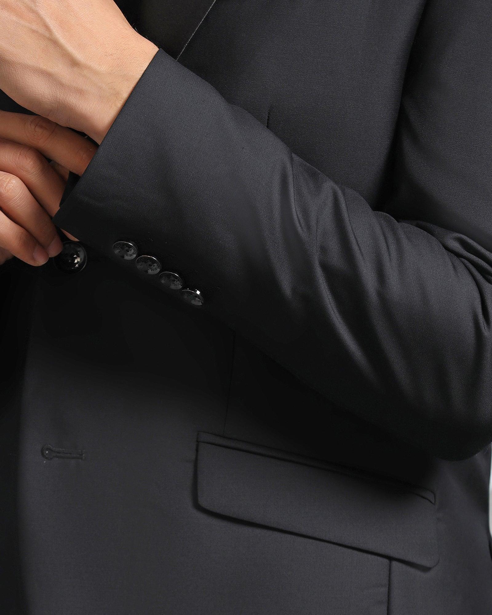 Luxe Three Piece Black Solid Formal Suit - Meriner - Image 6