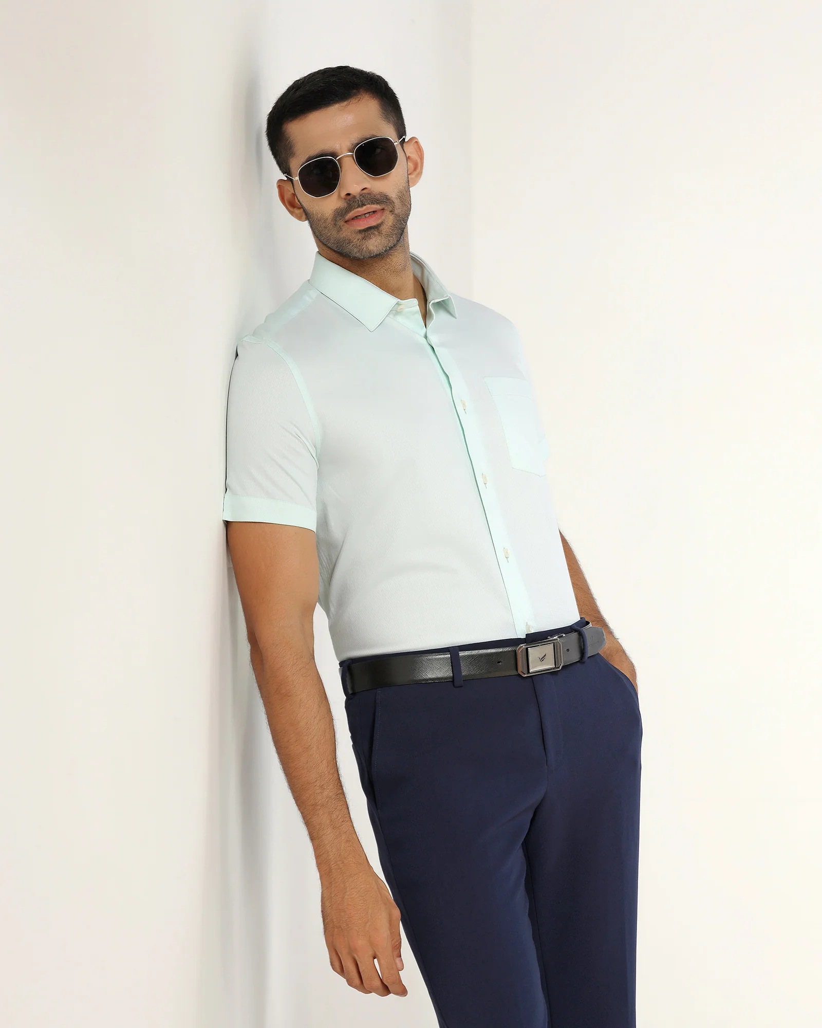 Aqua Half Sleeve Textured Shirt - Ryan - Image 7