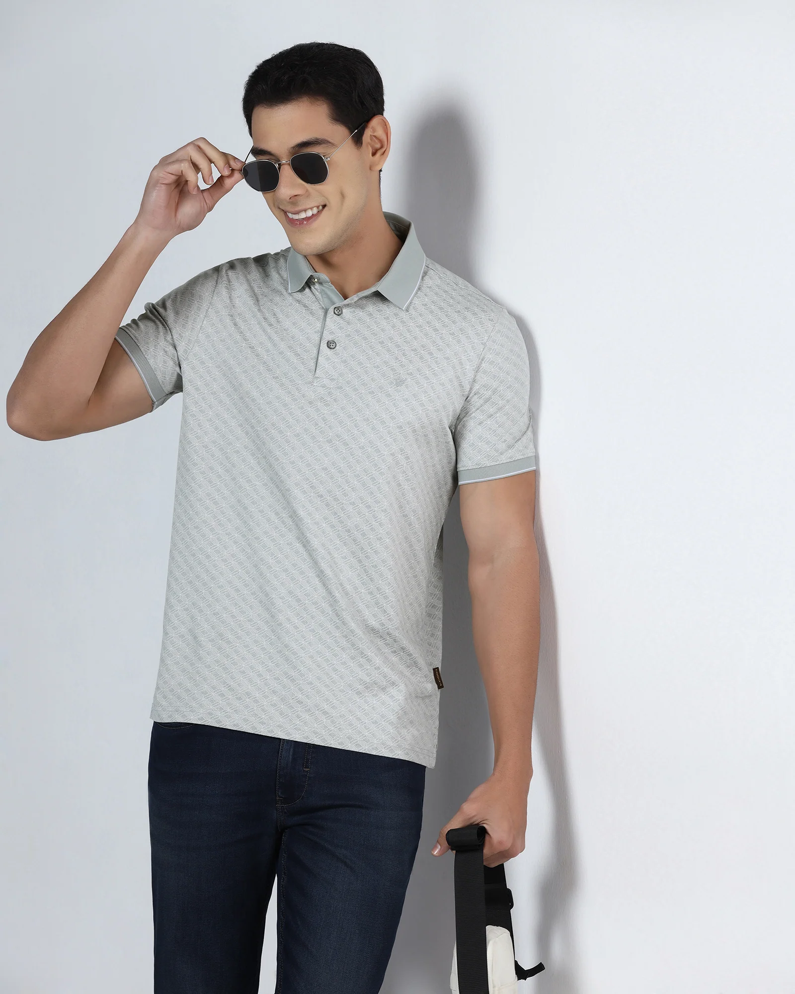 Ash Grey Printed Polo - Cross - Image 7