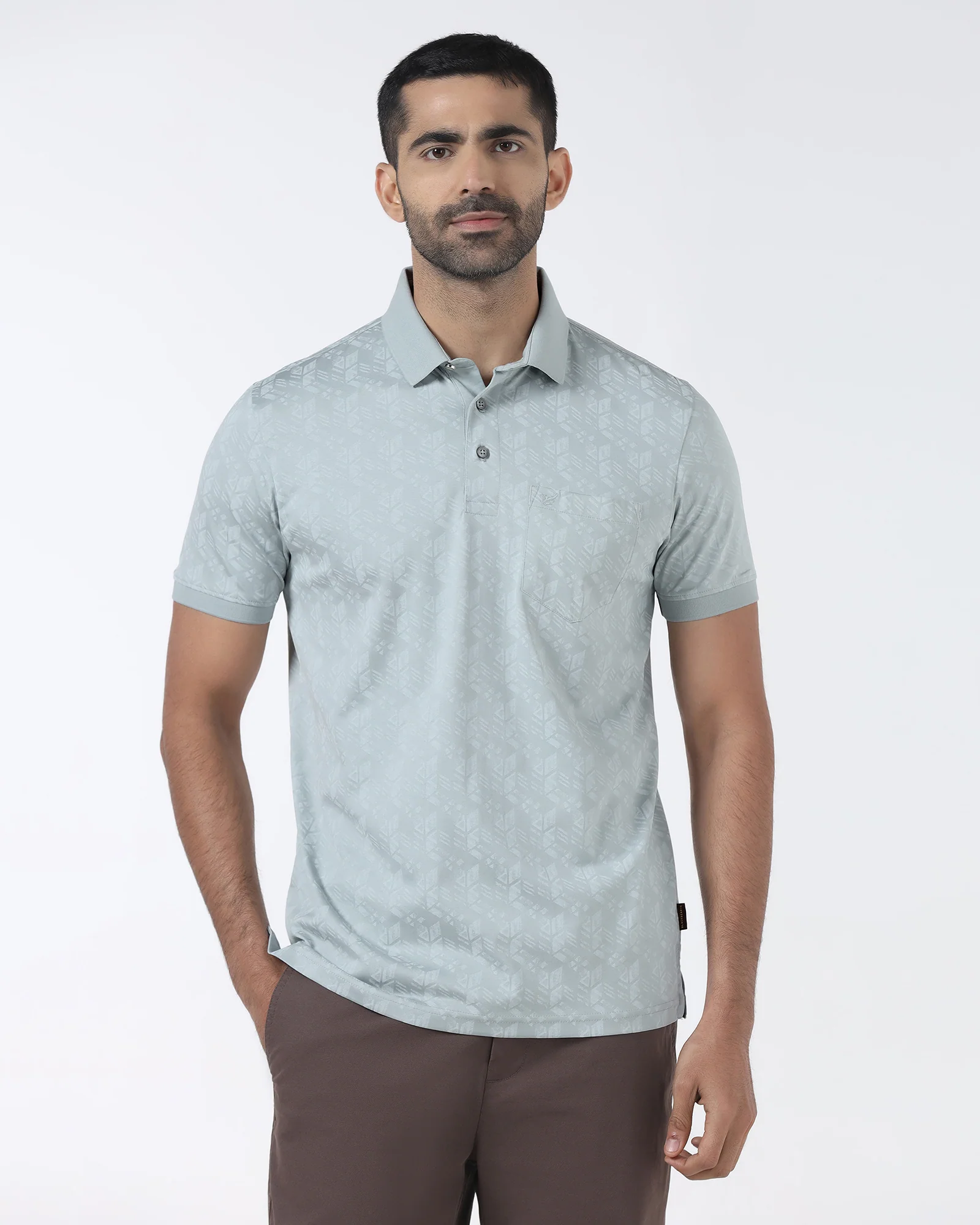 Ash Grey Printed Polo - Live
