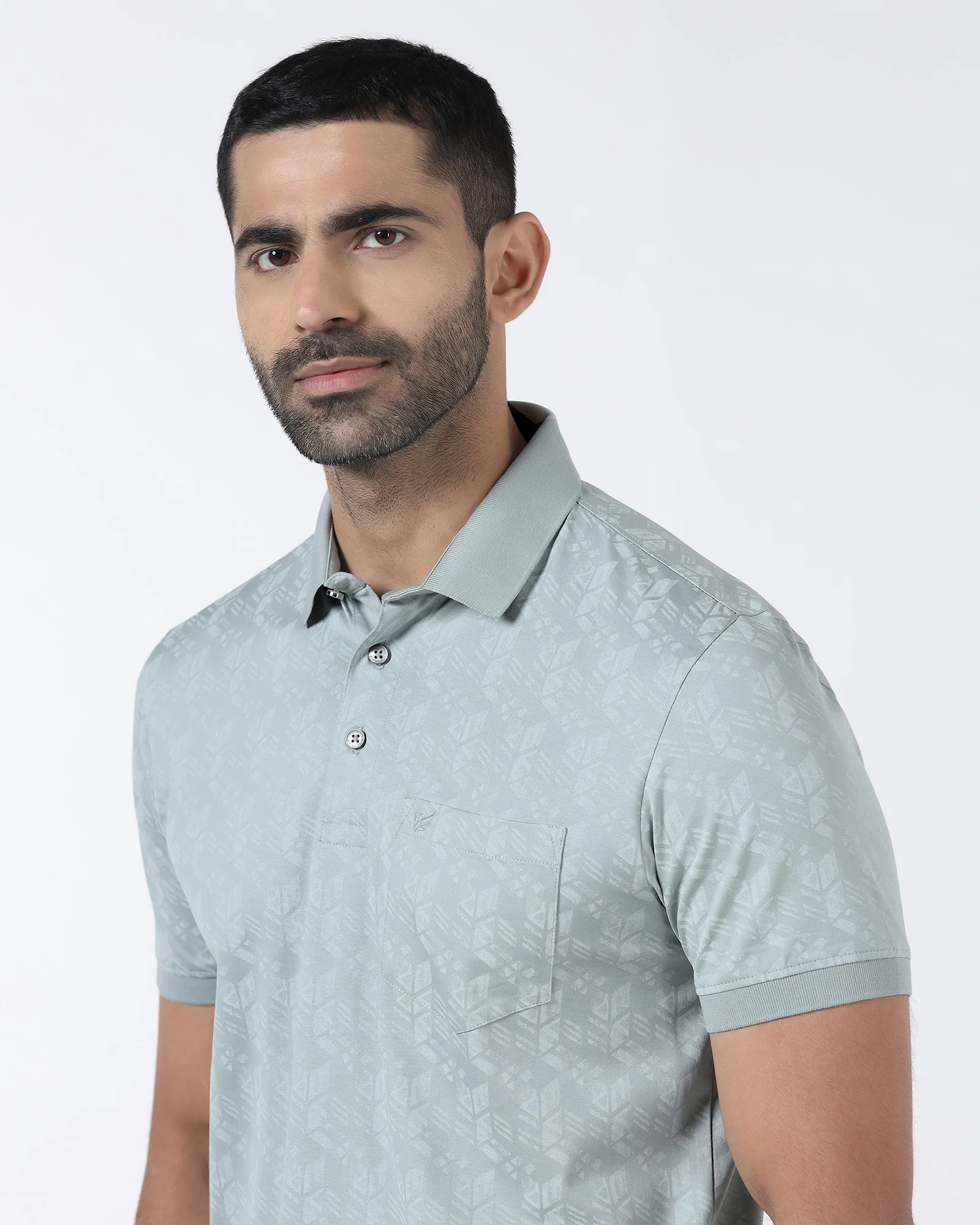 Ash Grey Printed Polo - Live - Image 4