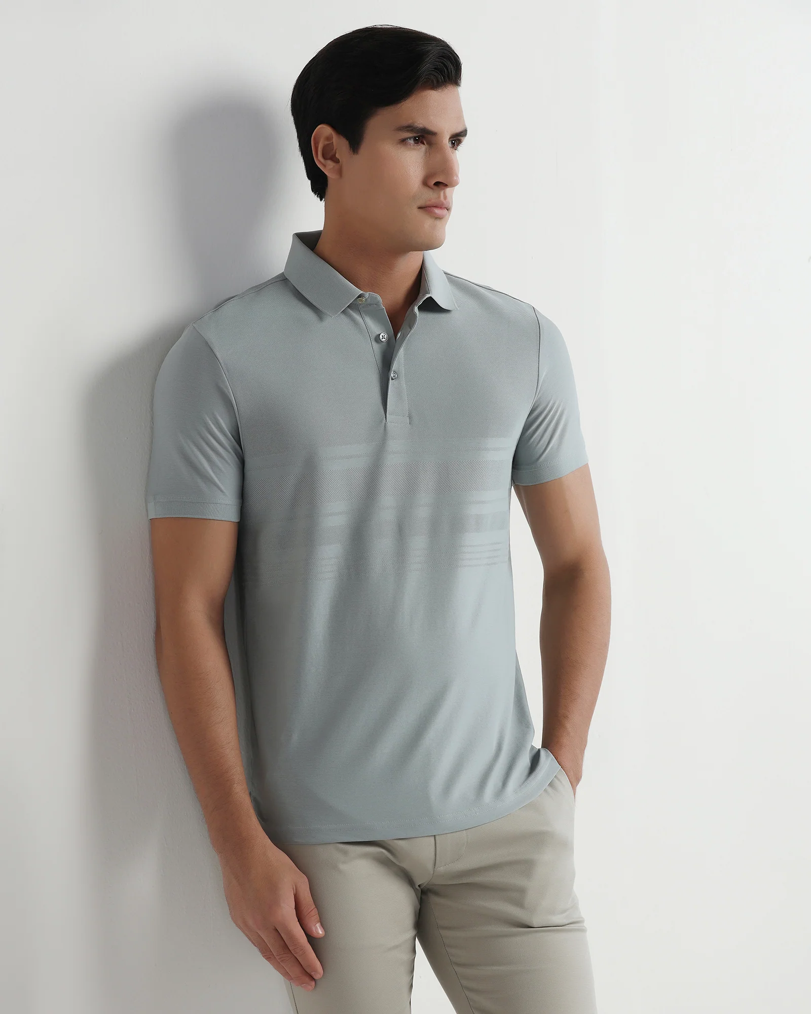 Ash Grey Textured Polo - Peek - Image 7