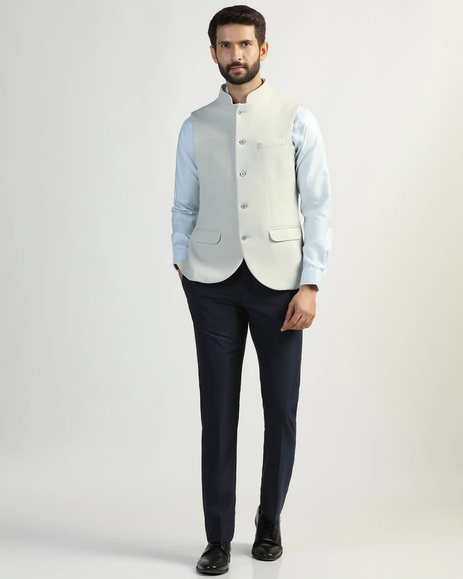 Bandhgala Formal Mint Textured Waistcoat - Clarins - Image 3