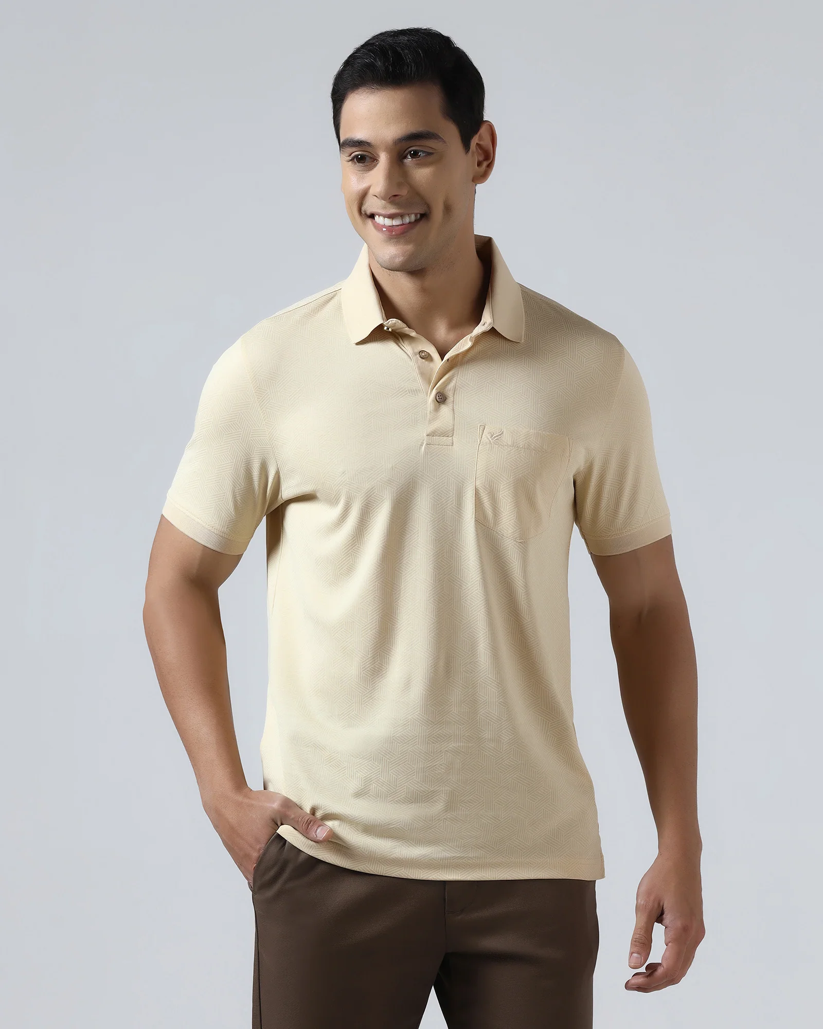 Beige Cream Printed Polo - Sign