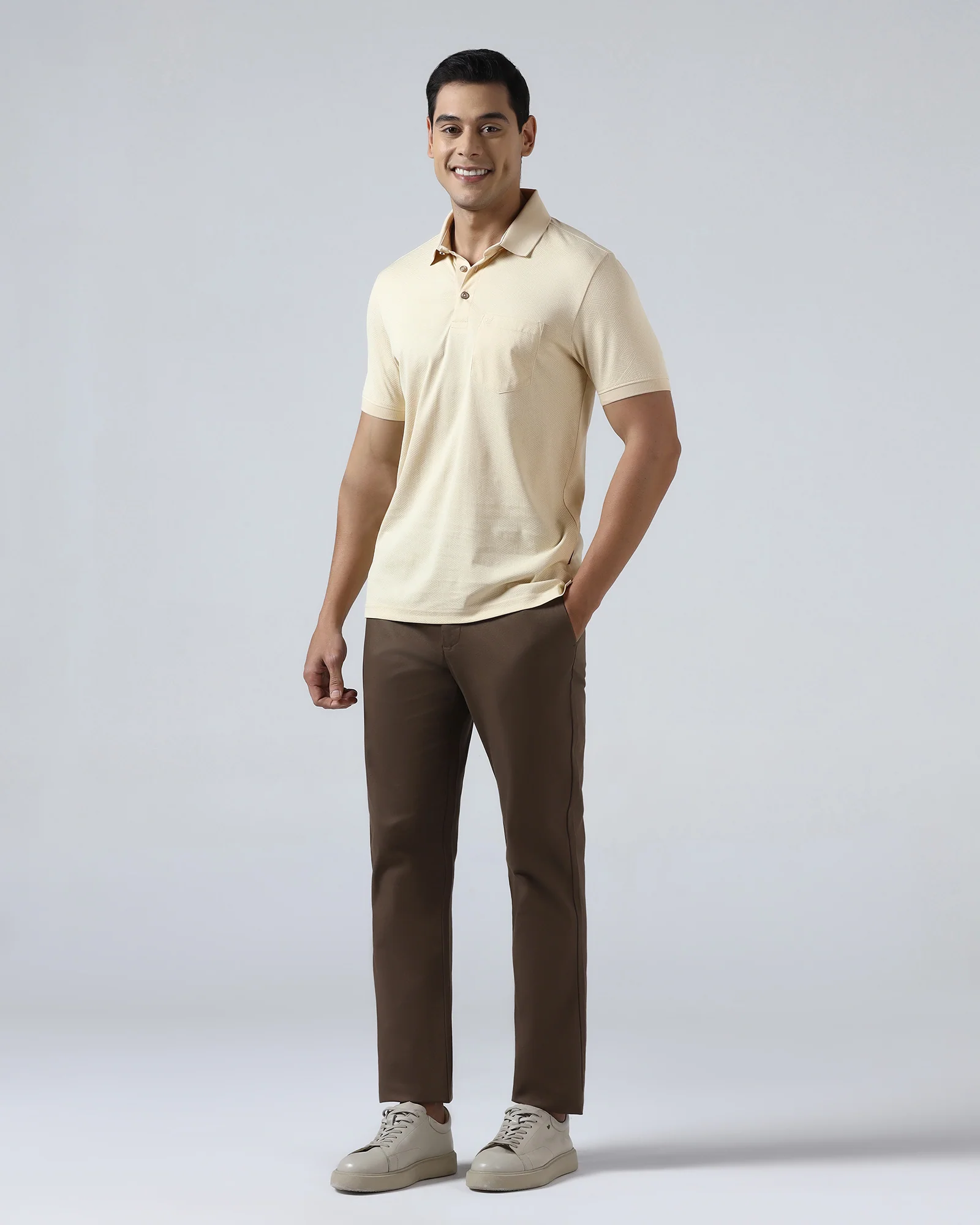 Beige Cream Printed Polo - Sign - Image 3