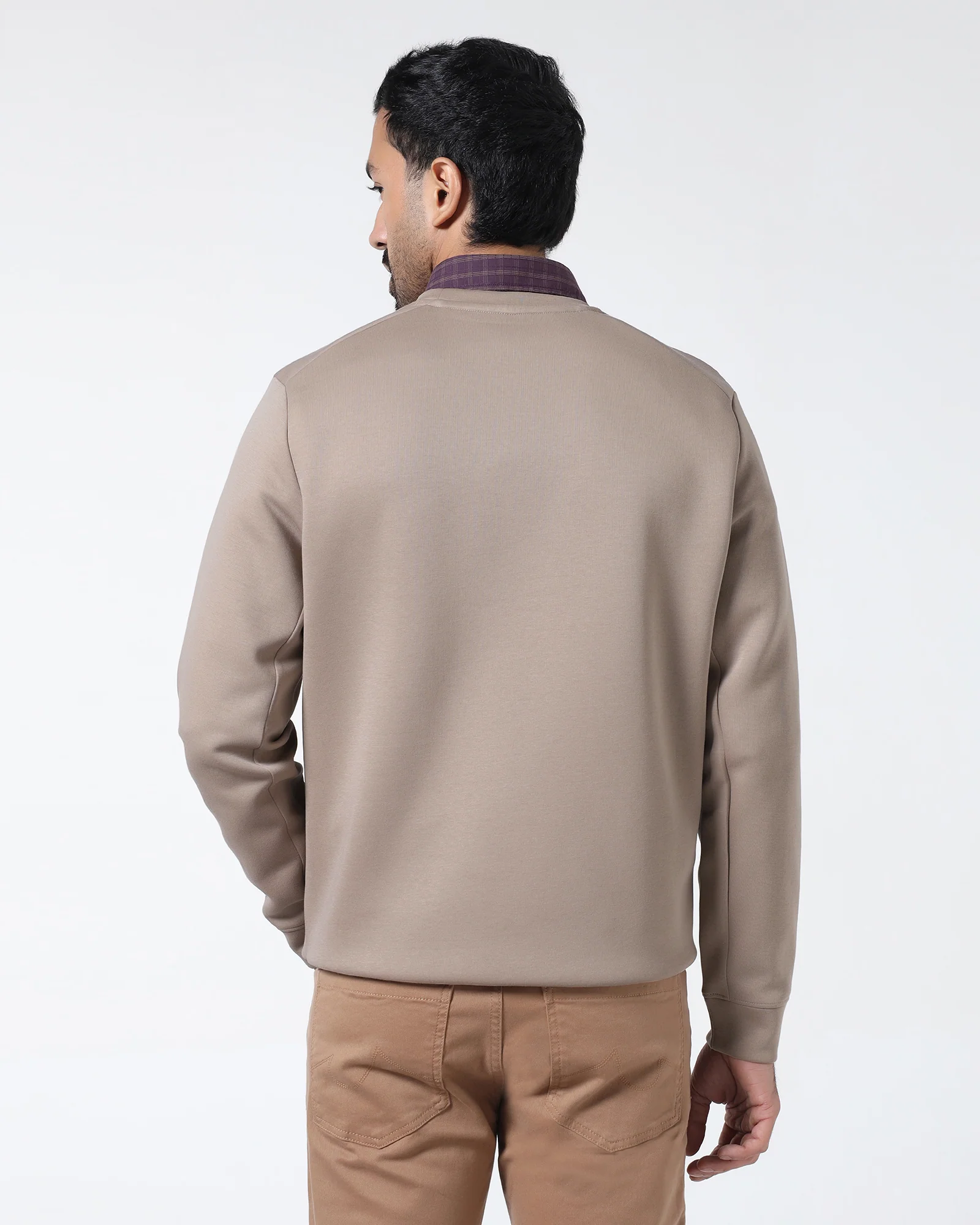 Beige Crew Neck Solid Sweatshirt - Rio - Image 2