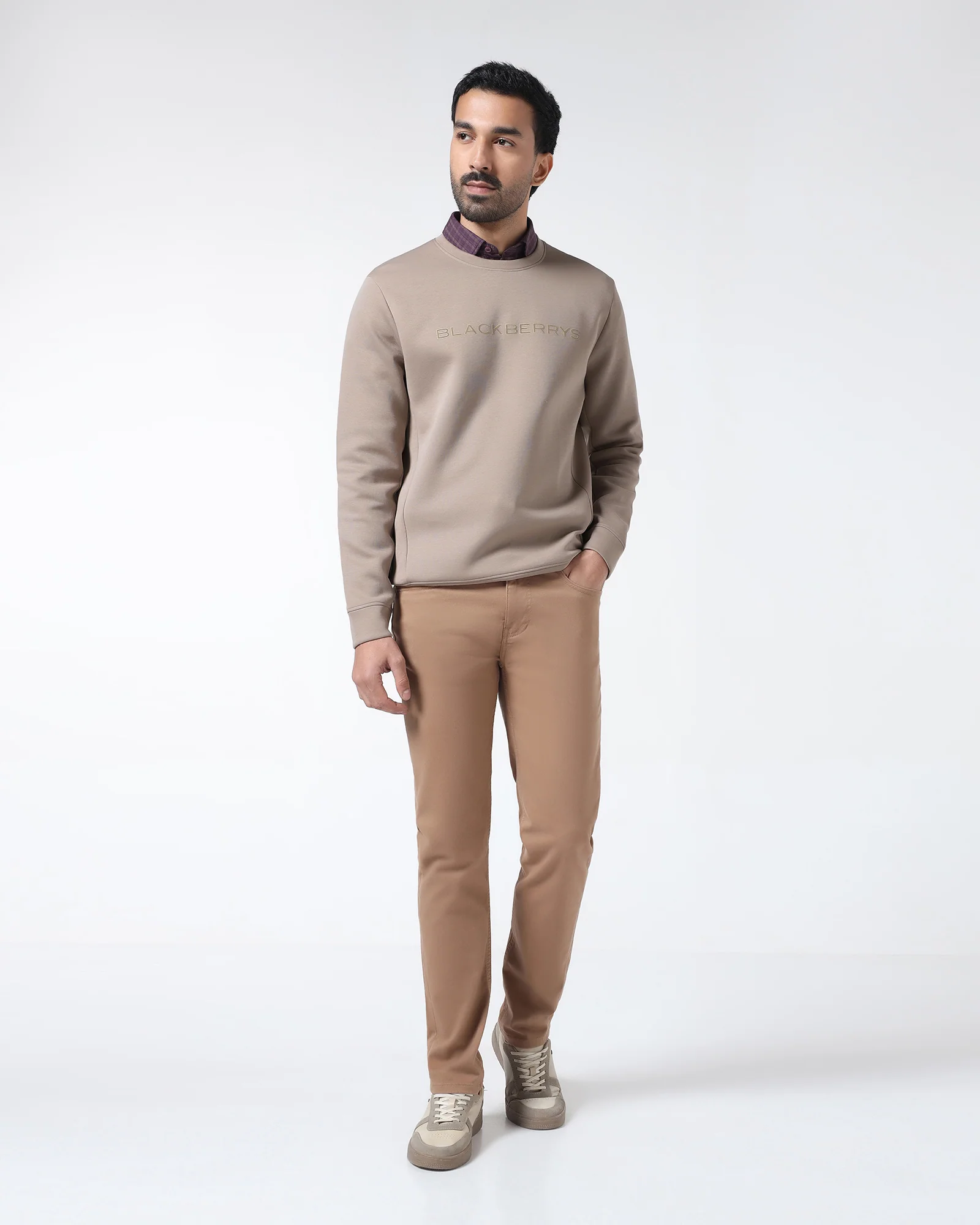 Beige Crew Neck Solid Sweatshirt - Rio - Image 3