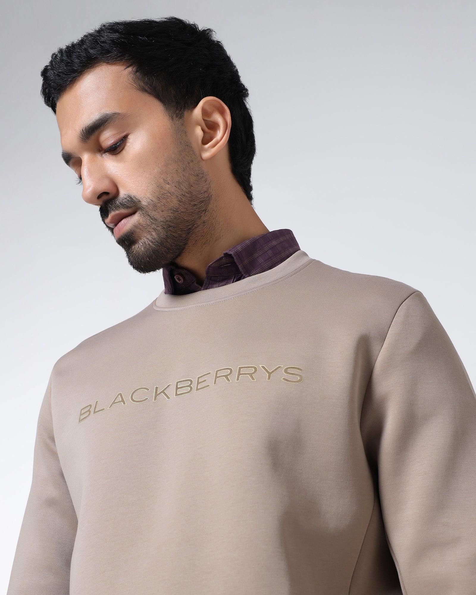 Beige Crew Neck Solid Sweatshirt - Rio - Image 4