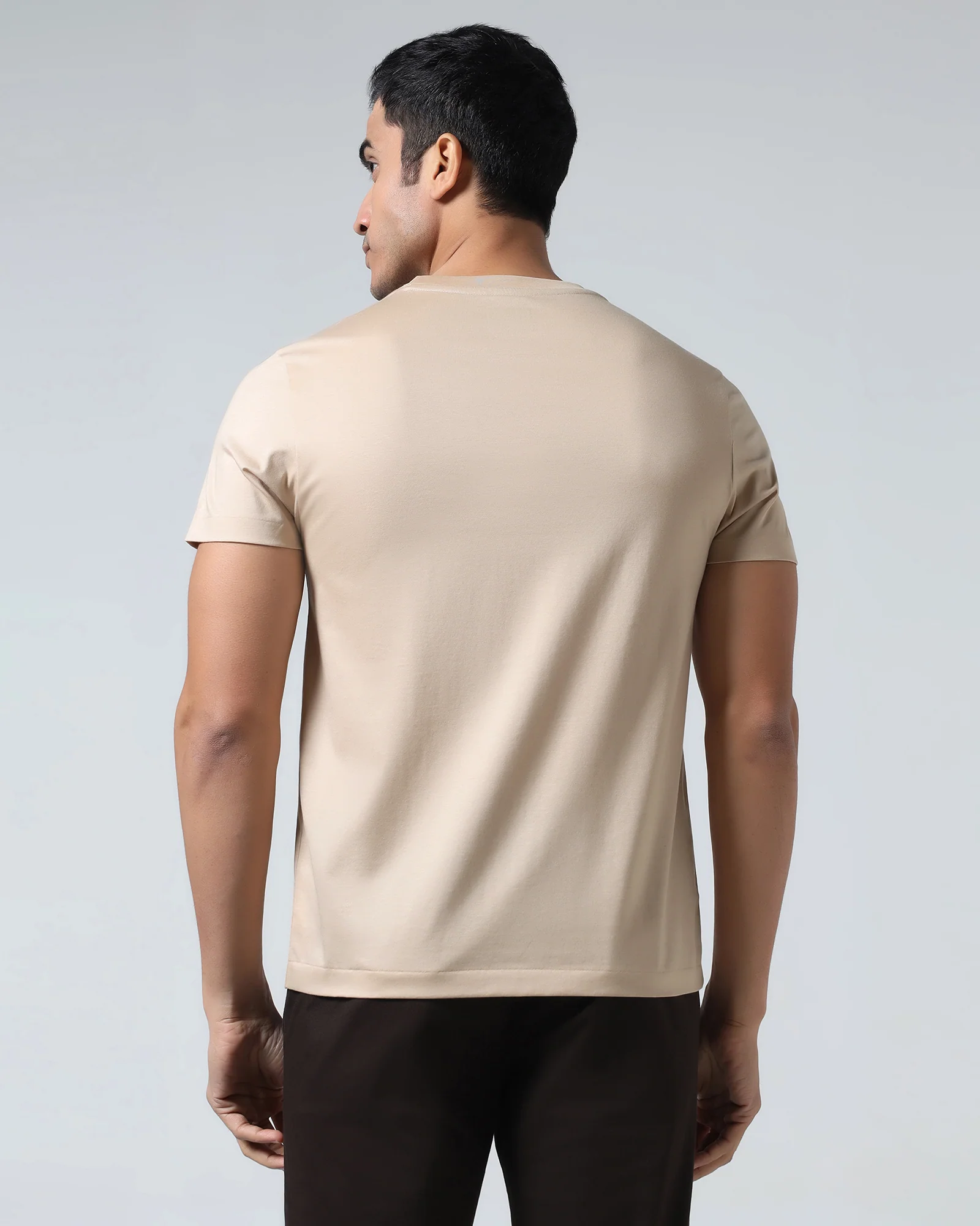 Beige Crew Neck Solid T-Shirt - Peralta - Image 2