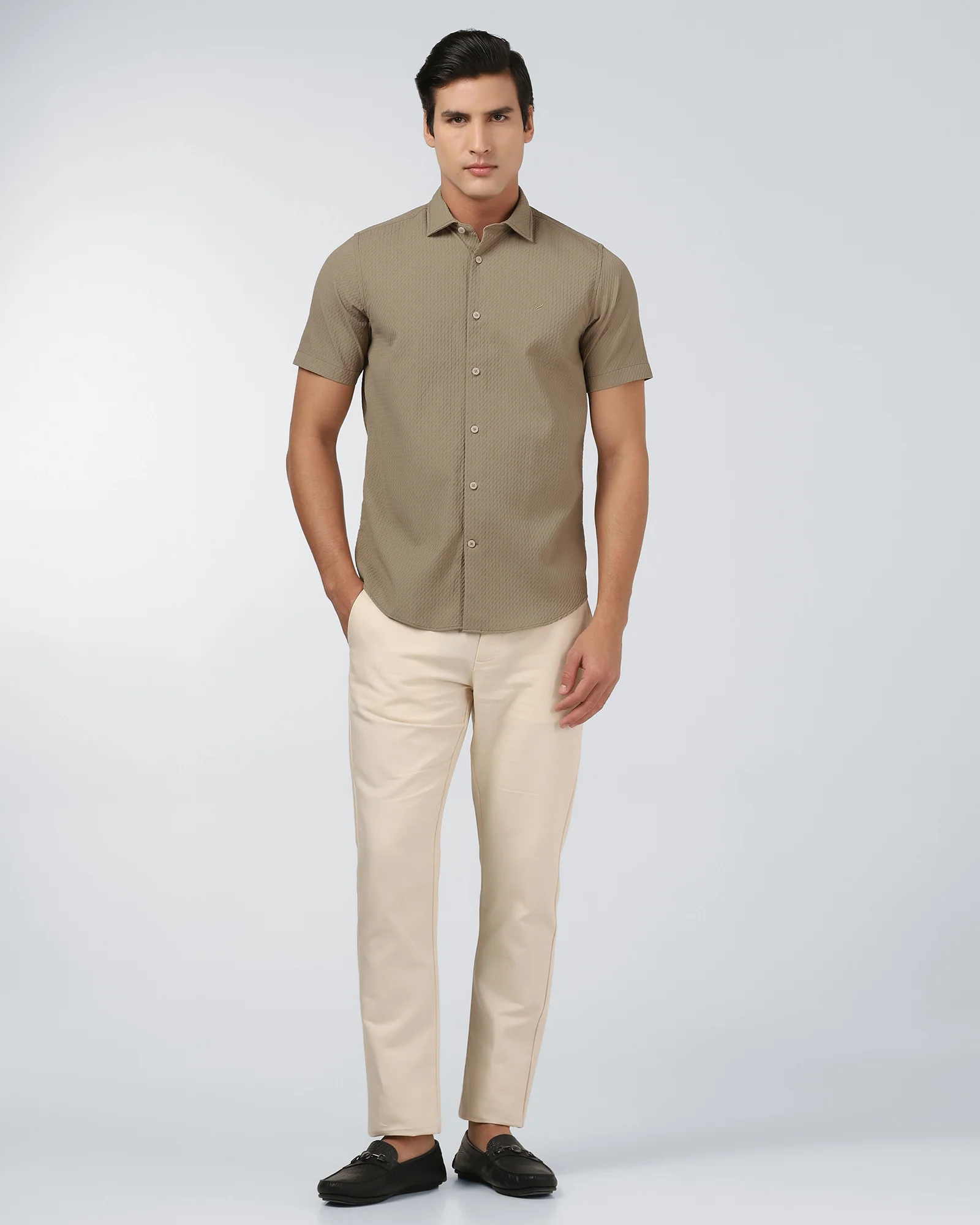 Beige Half Sleeve Textured Shirt - Kratos - Image 3