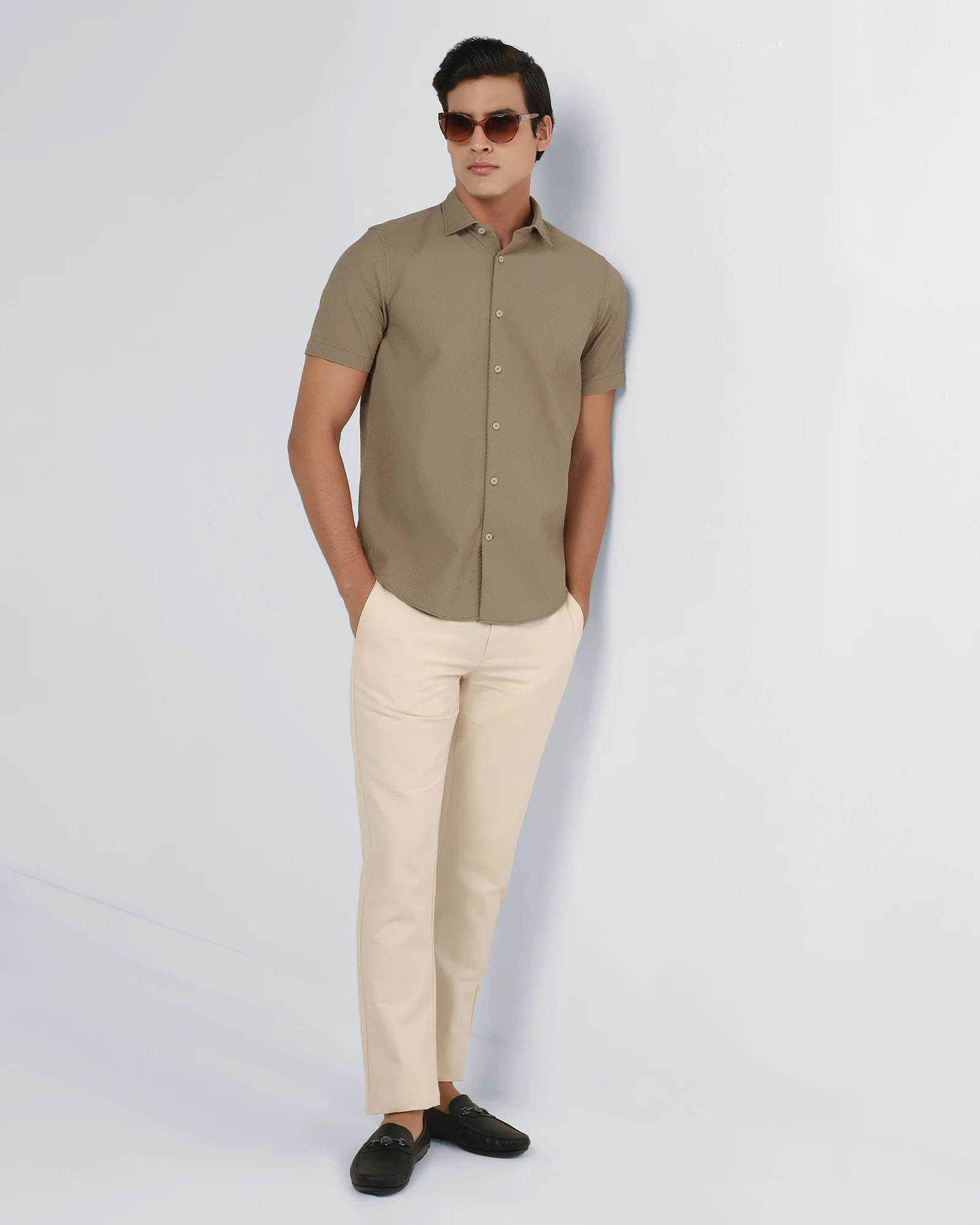Beige Half Sleeve Textured Shirt - Kratos - Image 8