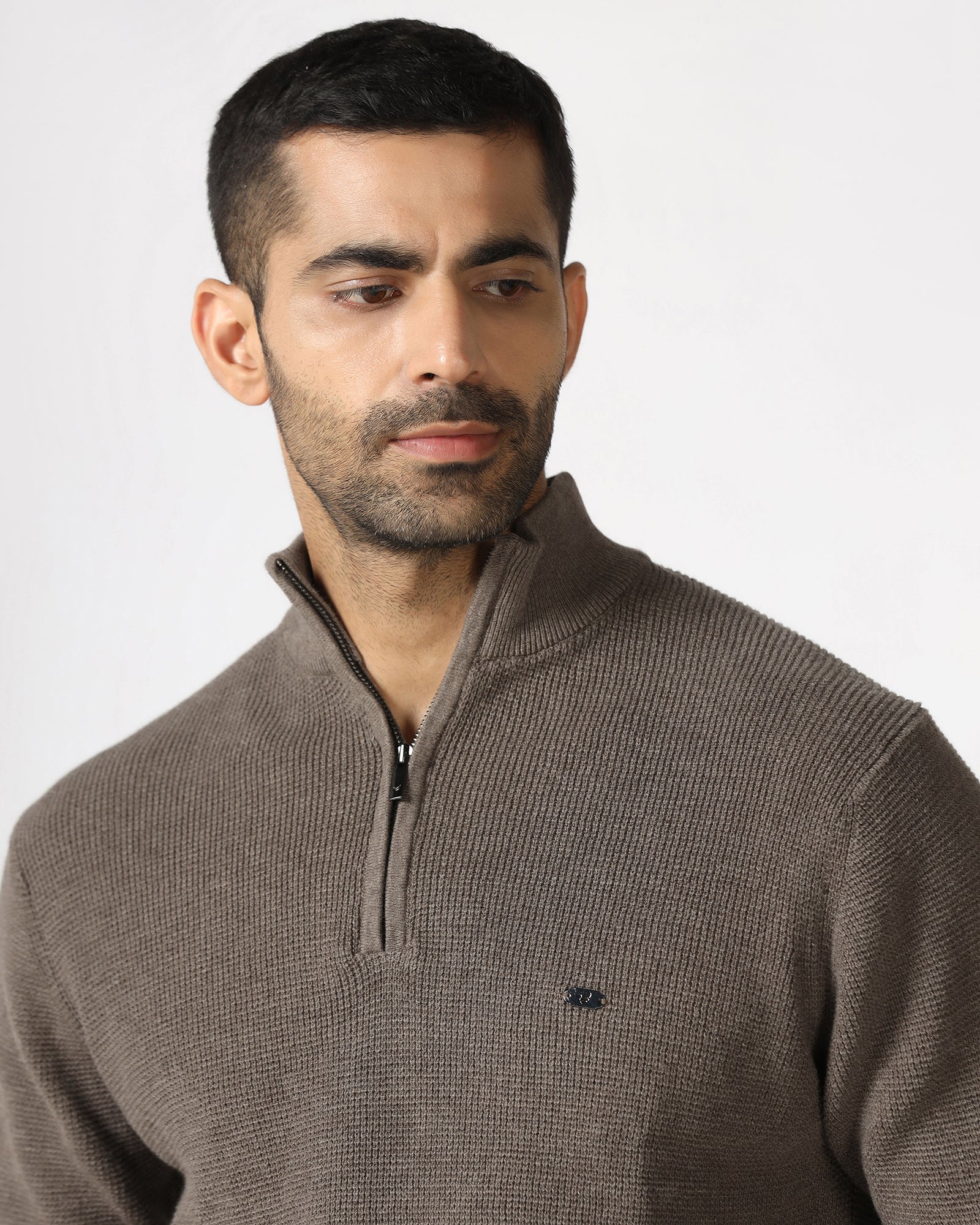 Beige High Neck Jacquard Sweater - Price - Image 4
