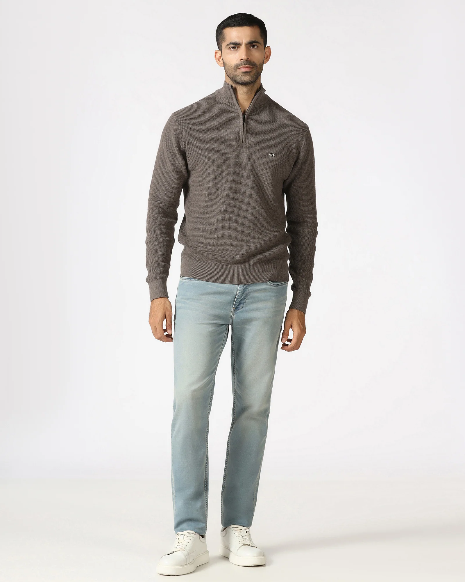 Beige High Neck Jacquard Sweater - Price - Image 7