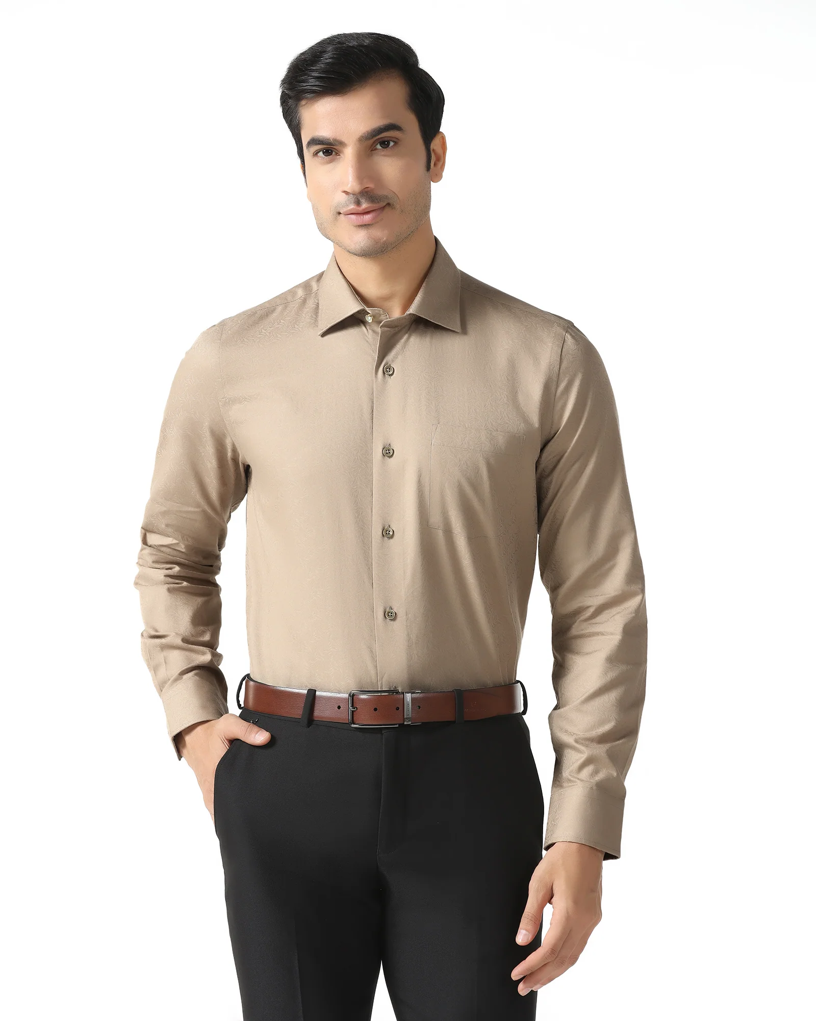 Beige Jacquard Shirt - Romeo - Image 8