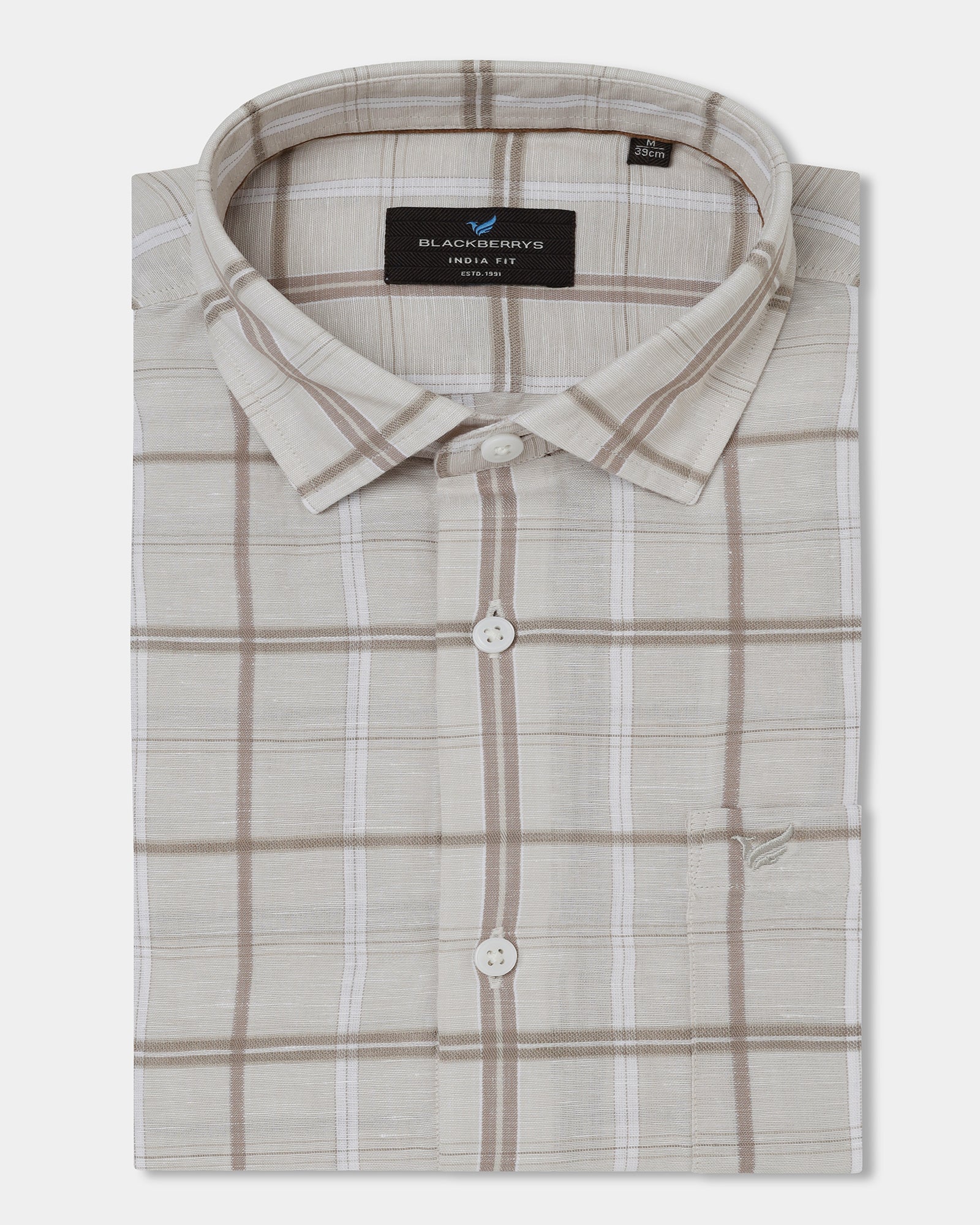 Beige Linen Check Shirt - Jomix - Image 5