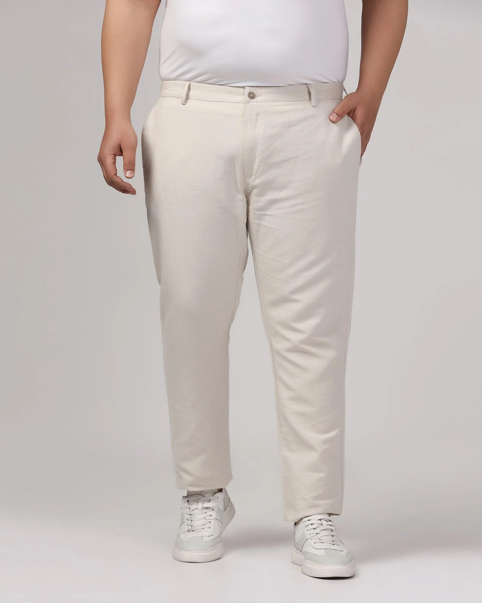 Beige Linen Solid Khakis - Kinsley - Image 7