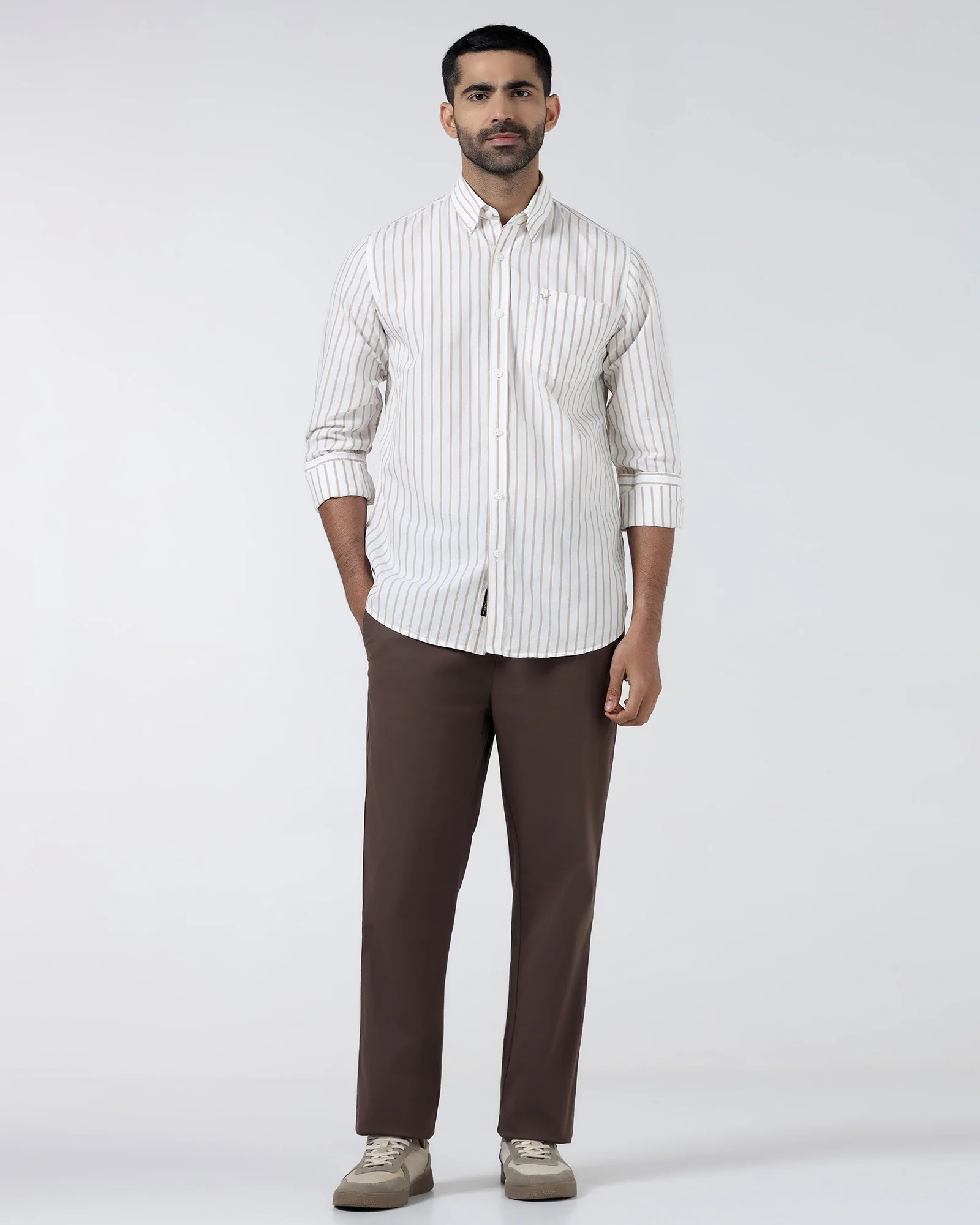 Beige Linen Stripe Shirt - Marzel - Image 3