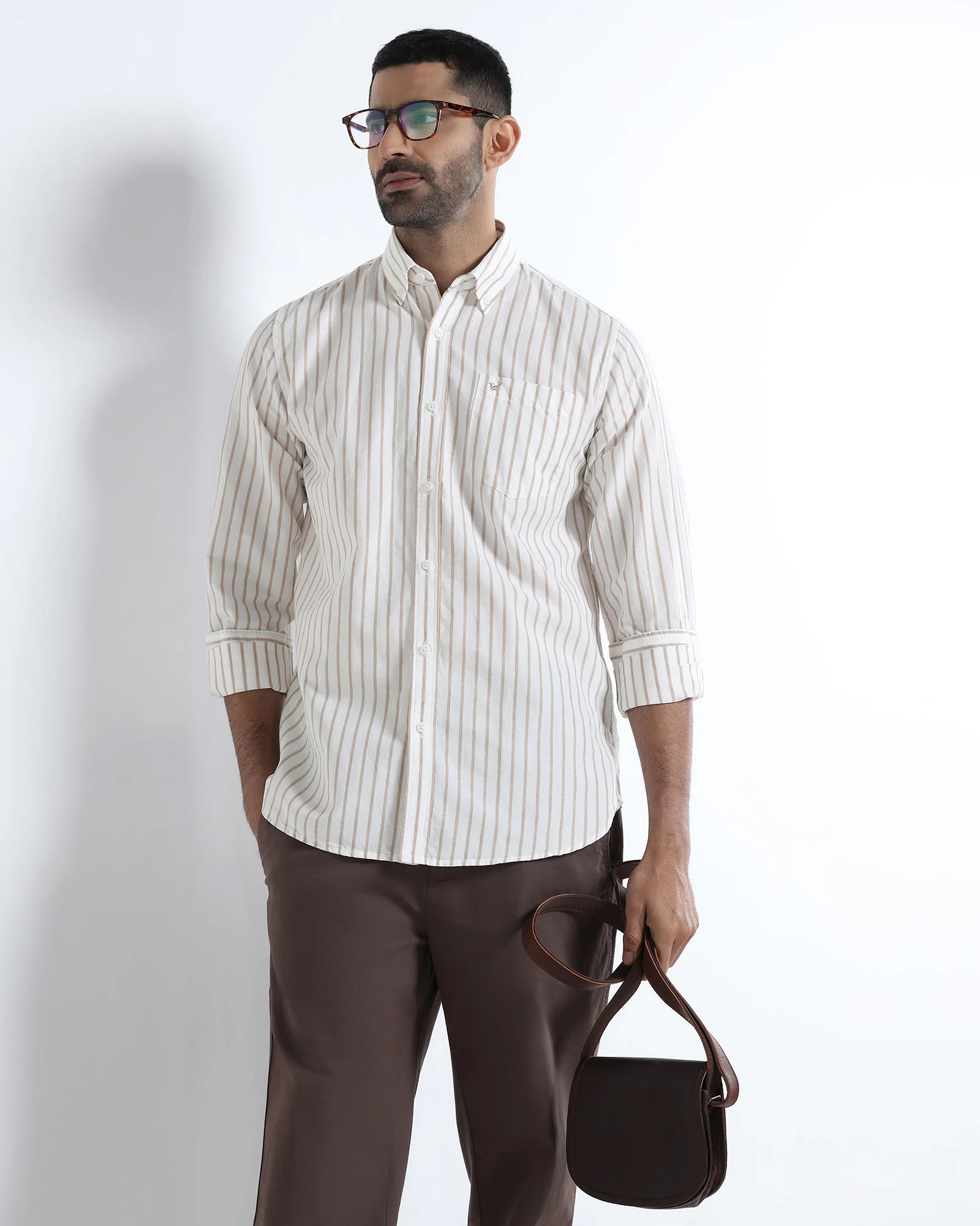 Beige Linen Stripe Shirt - Marzel - Image 7