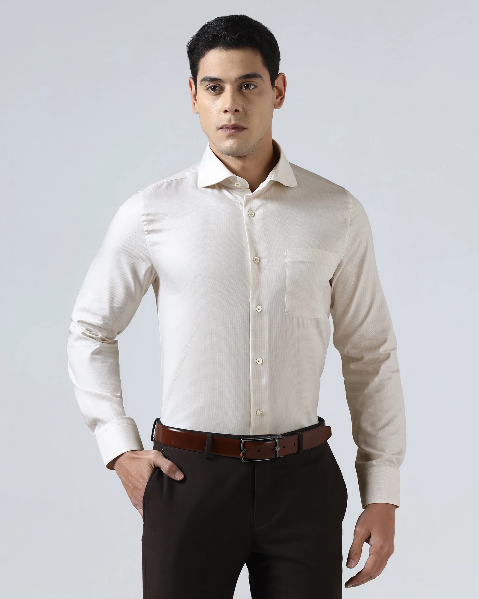 Beige Luxe Check Shirt - Guide