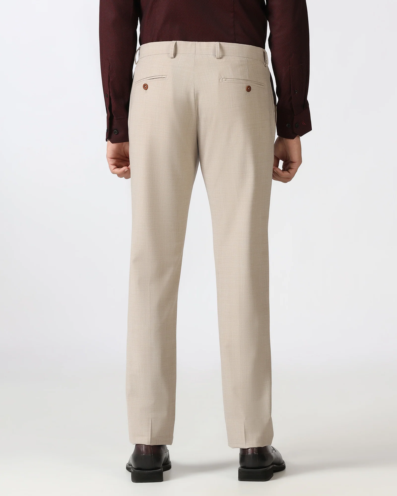 Beige Luxe Check Trouser - Portwine - Image 2