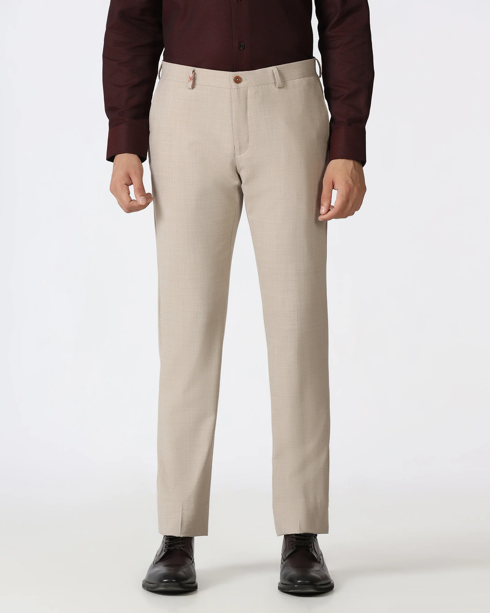 Beige Luxe Check Trouser - Portwine - Image 3