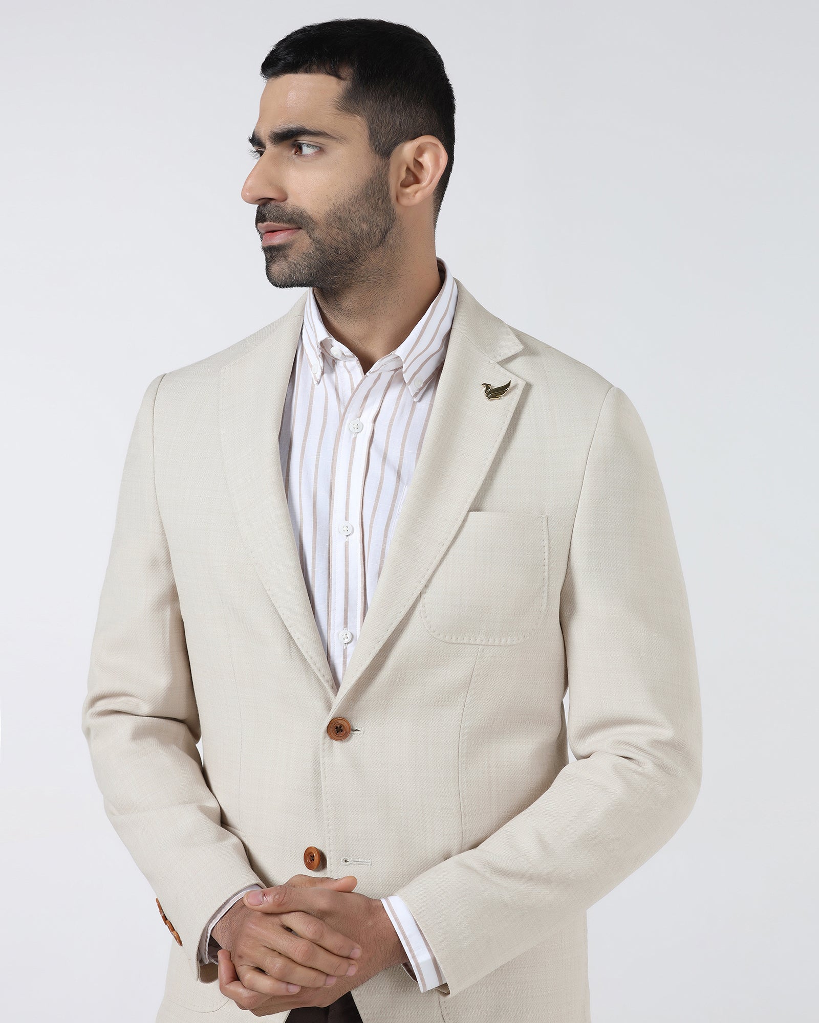 Beige Luxe Solid Blazer - Randal - Image 4