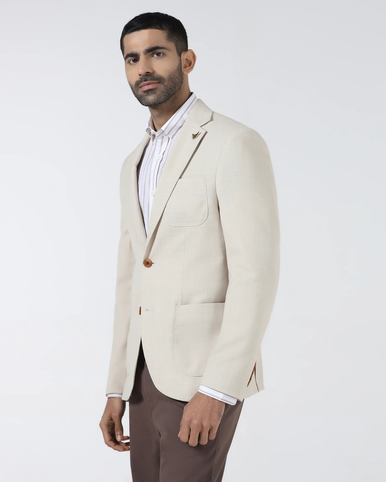 Beige Luxe Solid Blazer - Randal - Image 7