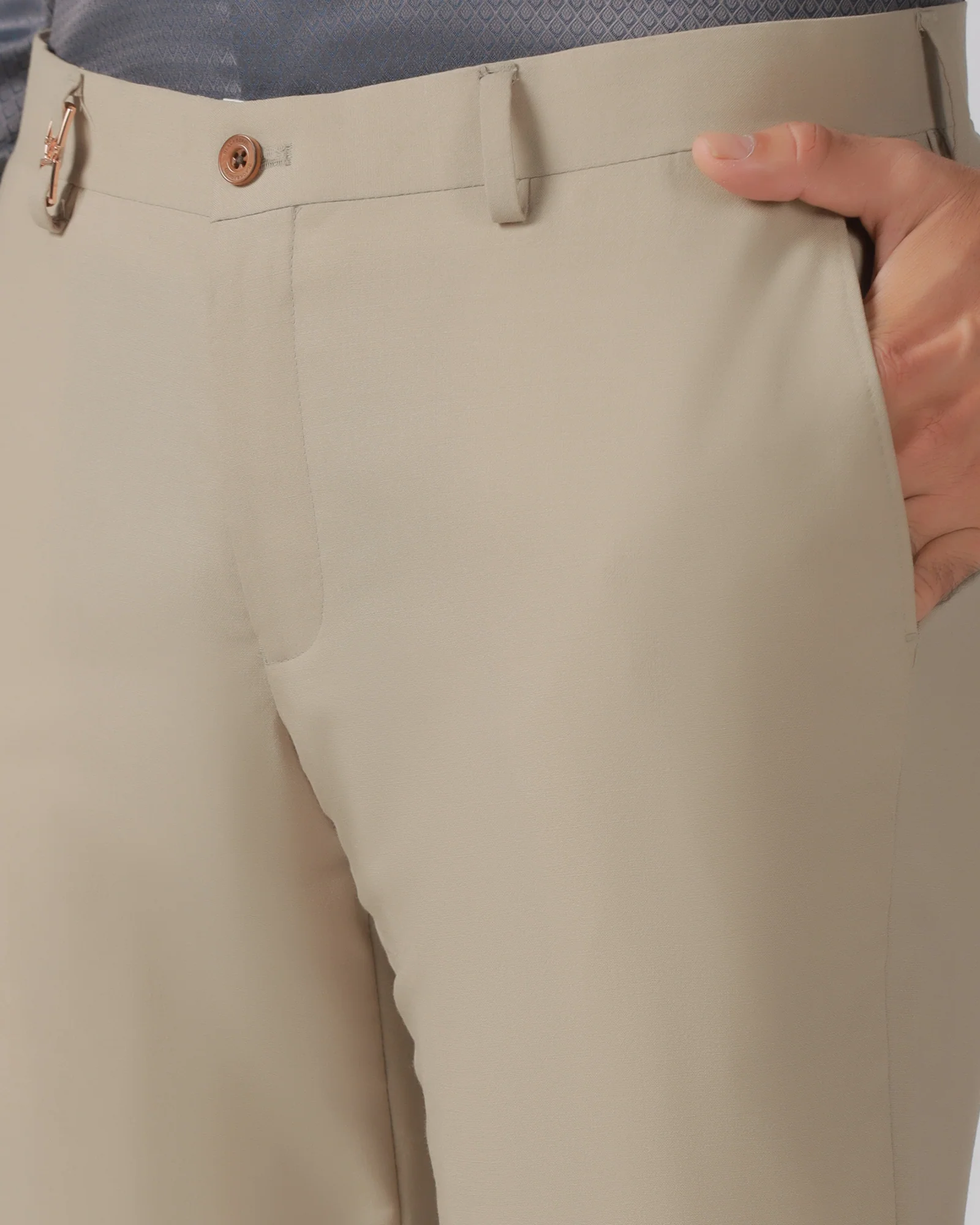 Beige Luxe Solid Trouser - Meter - Image 4