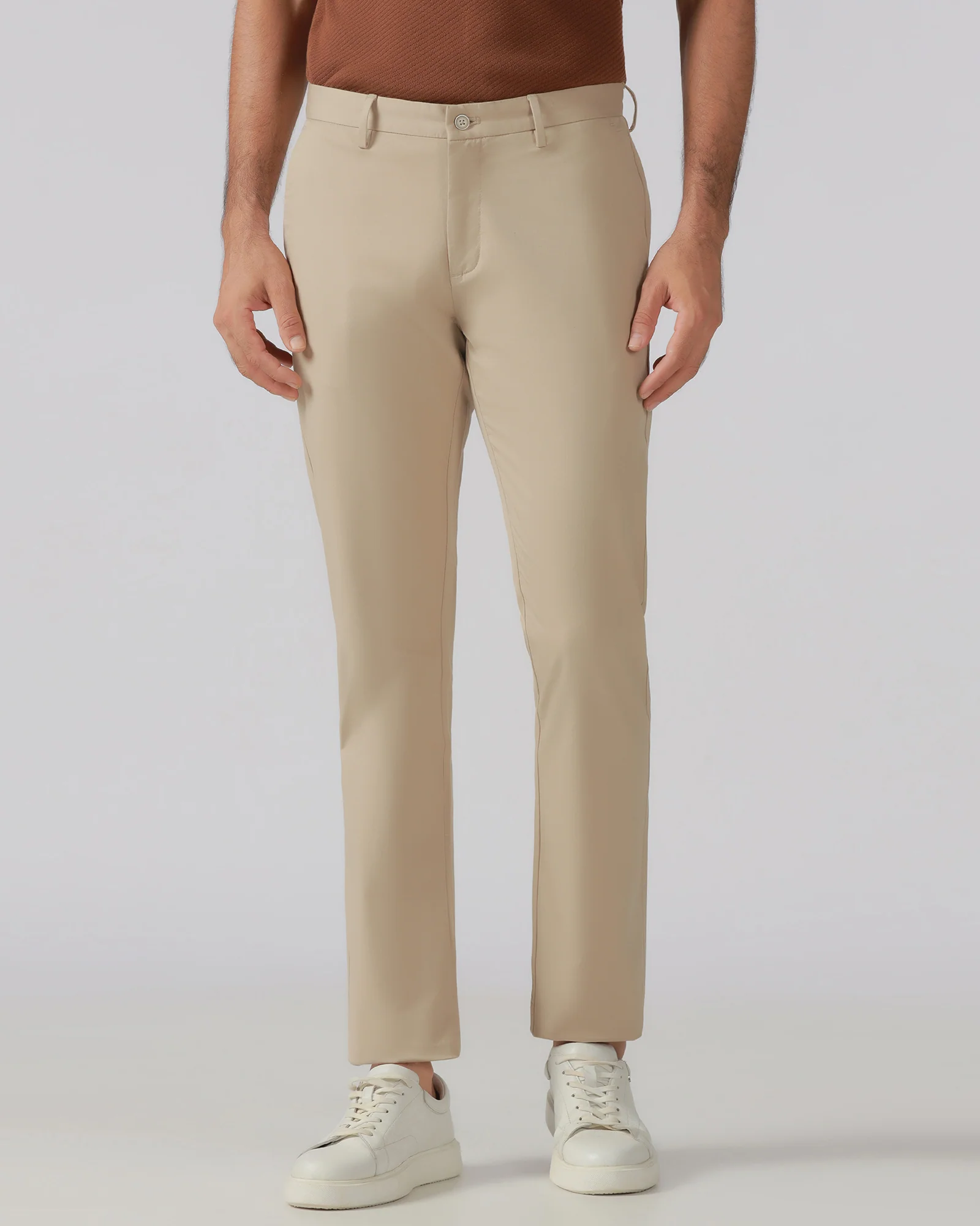 Beige Solid Khakis - Elba - Image 3