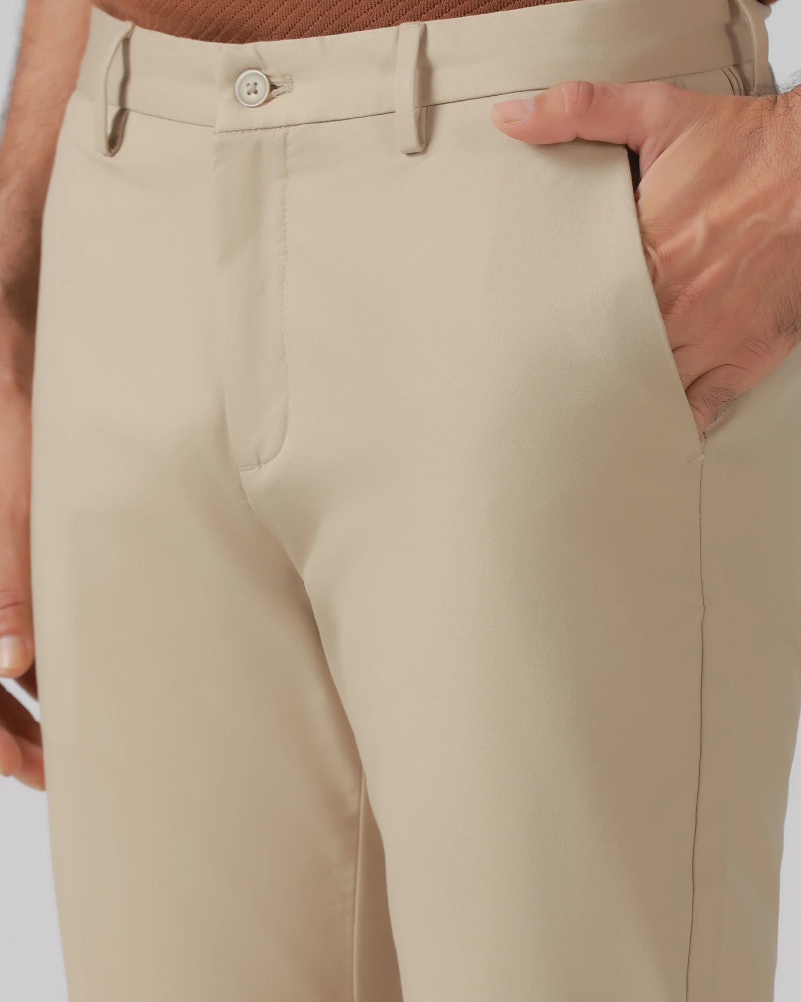 Beige Solid Khakis - Elba - Image 4