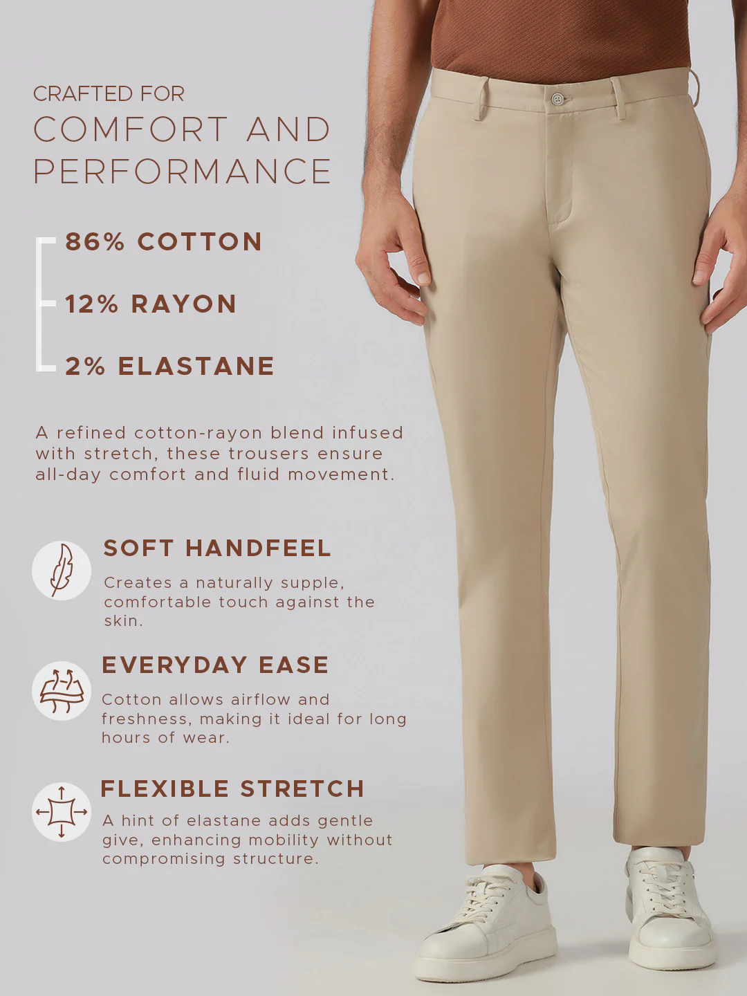 Beige Solid Khakis - Elba - Image 6