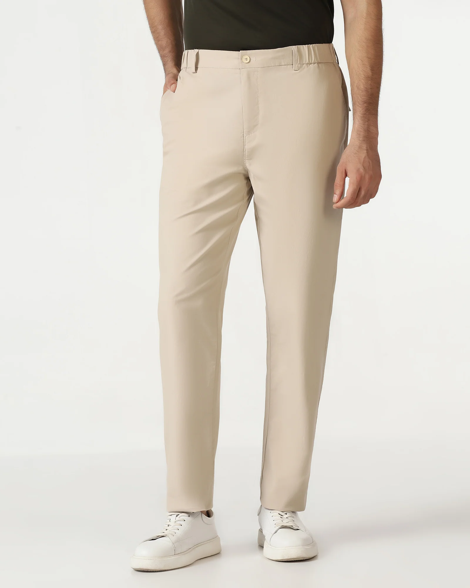 Beige Solid Khakis - Taurus - Image 3