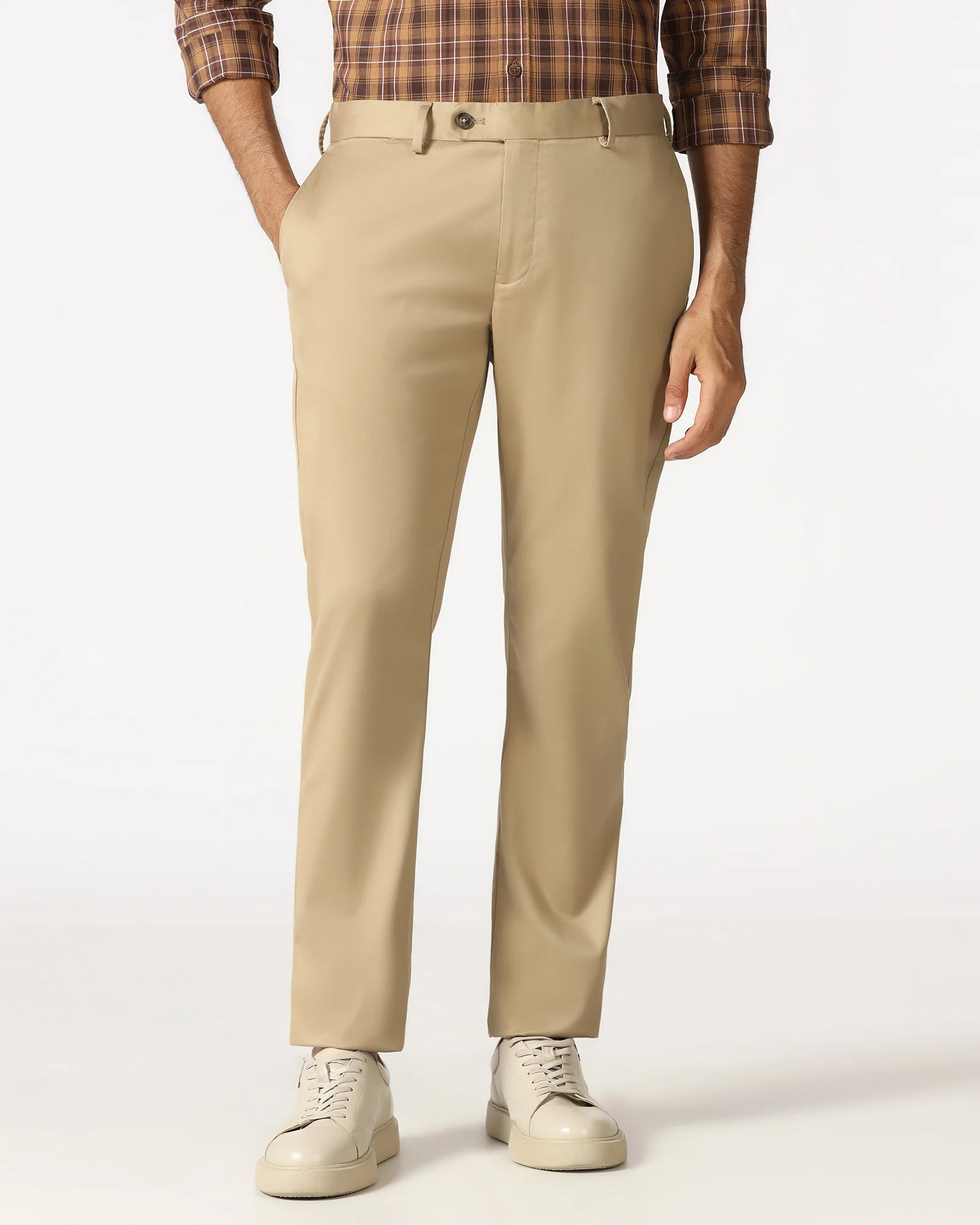 Beige Solid Khakis - Thale - Image 3