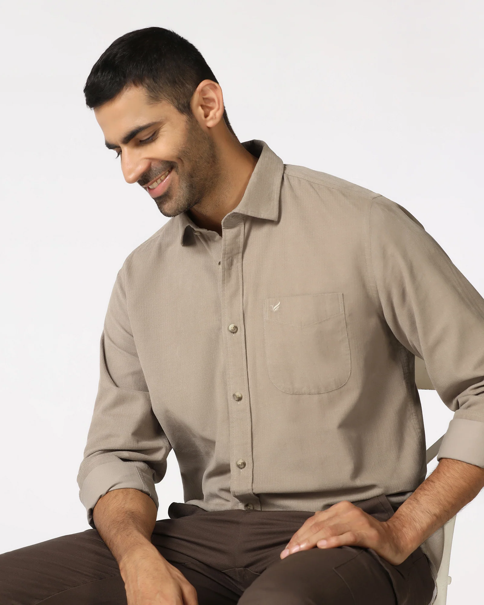 Beige Solid Shirt - Tevez - Image 7