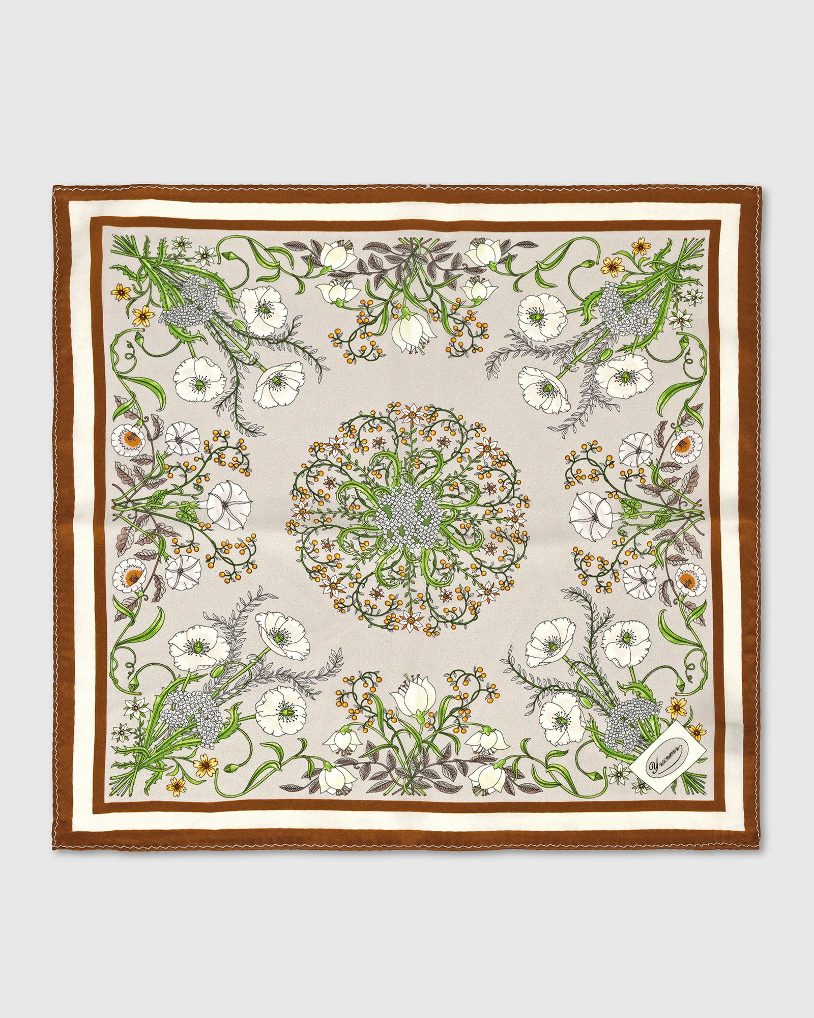 Beige Printed 100% Silk Pocket Square - Wladimir