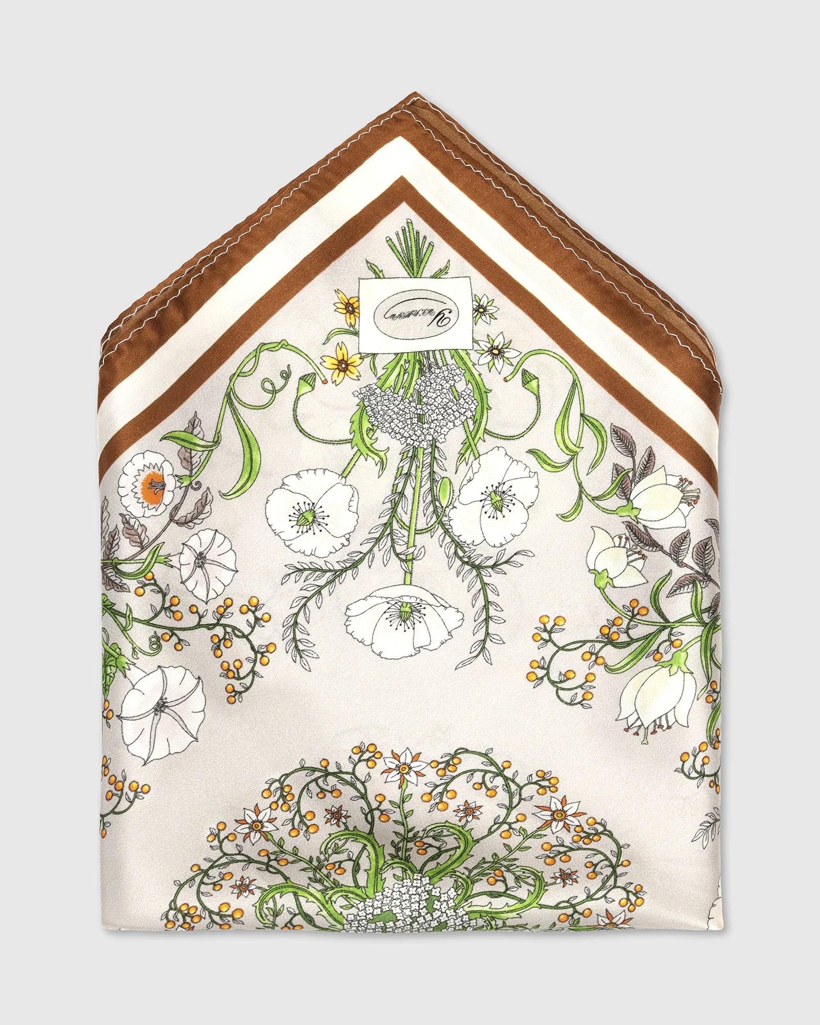 Beige Printed 100% Silk Pocket Square - Wladimir - Image 2