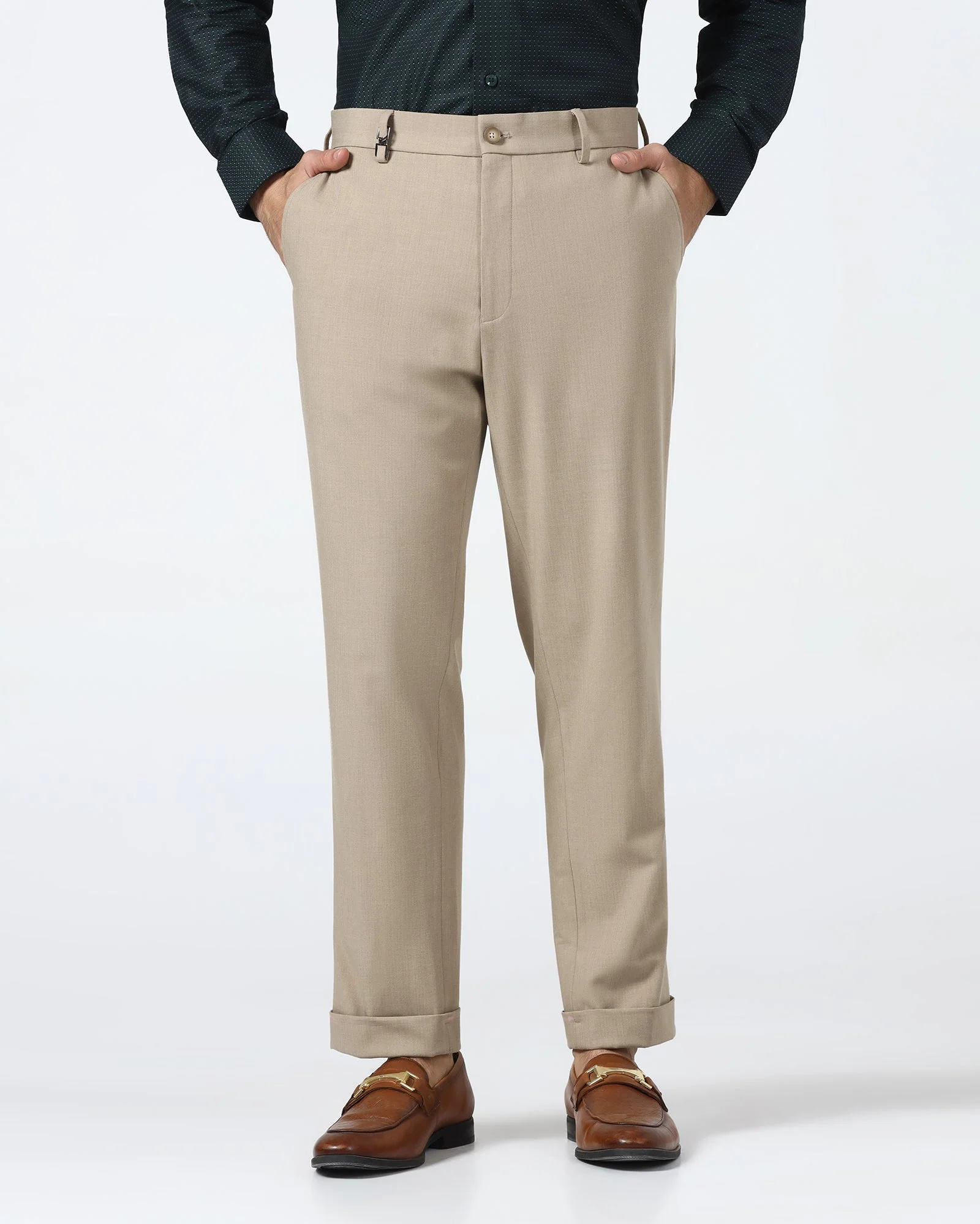Beige Solid Trouser - Henry