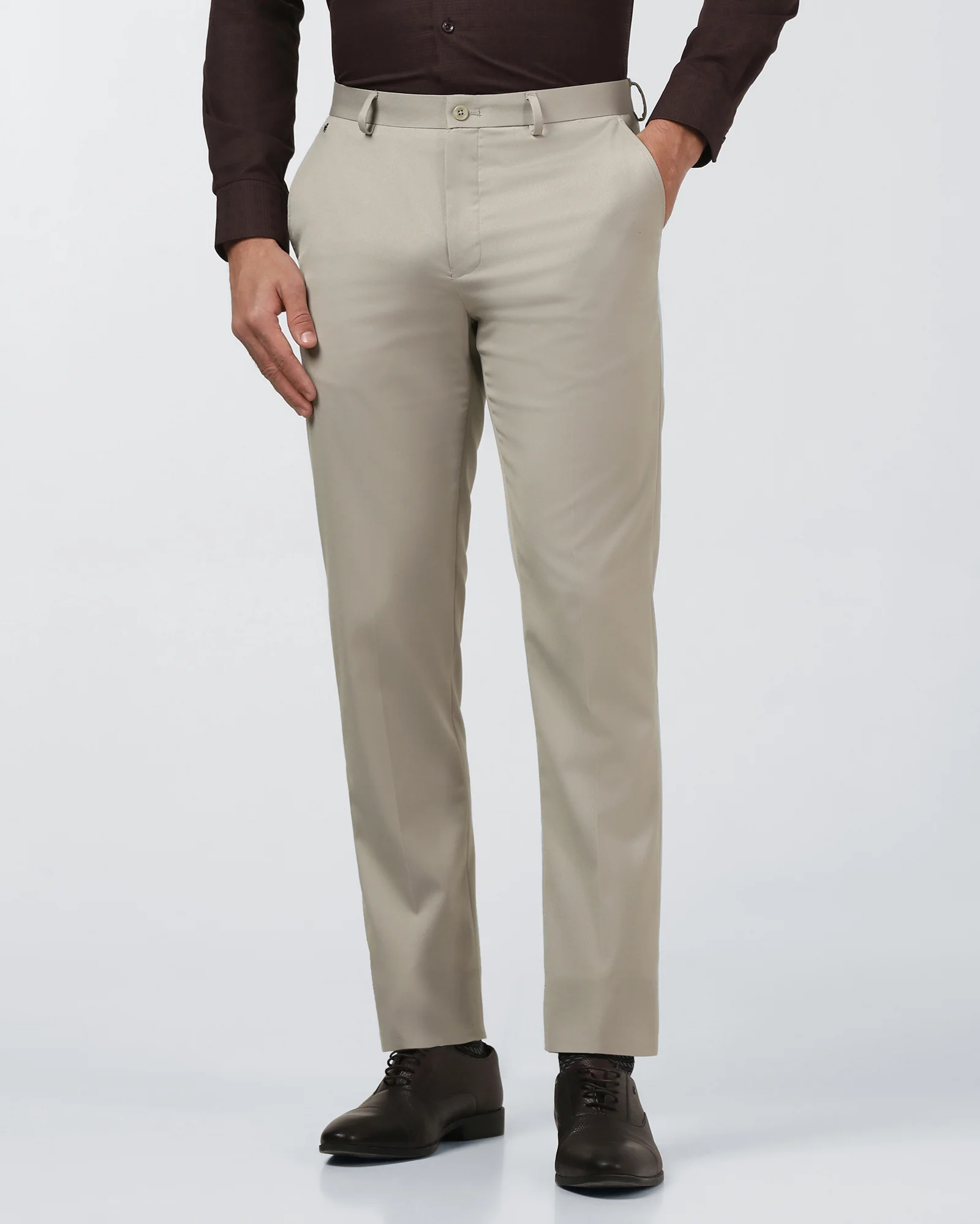 Beige Solid Trouser - Marco - Image 3
