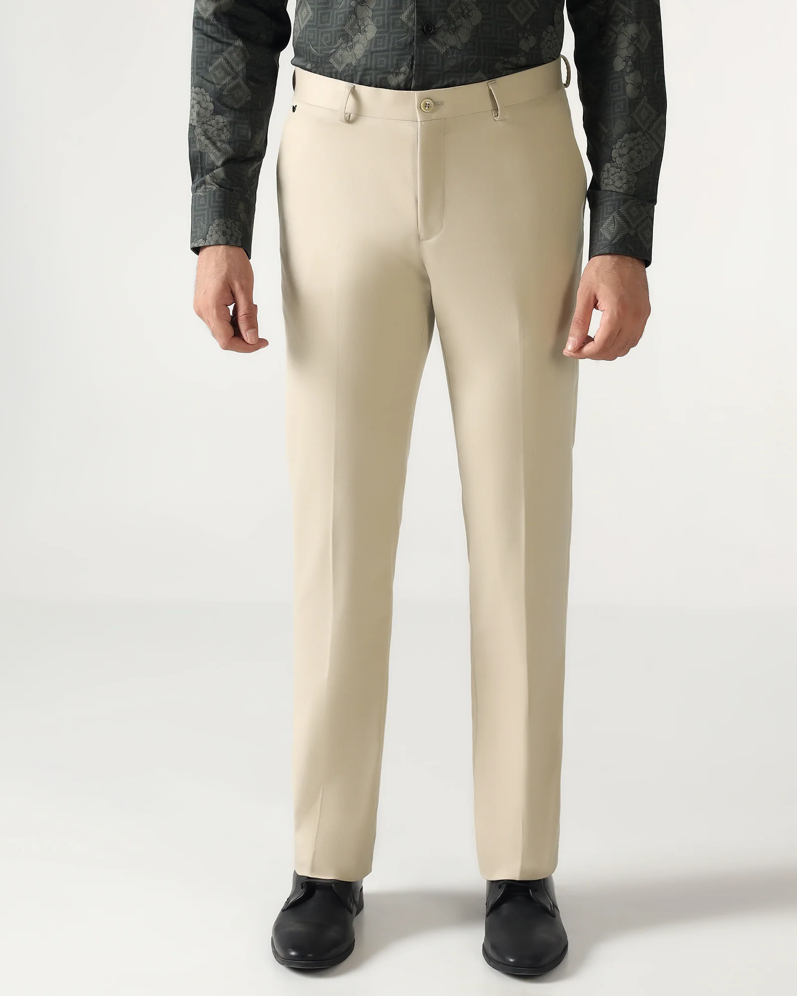 Beige Solid Trouser - Roku - Image 3