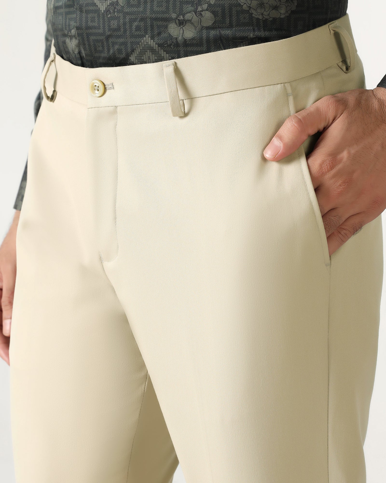 Beige Solid Trouser - Roku - Image 4