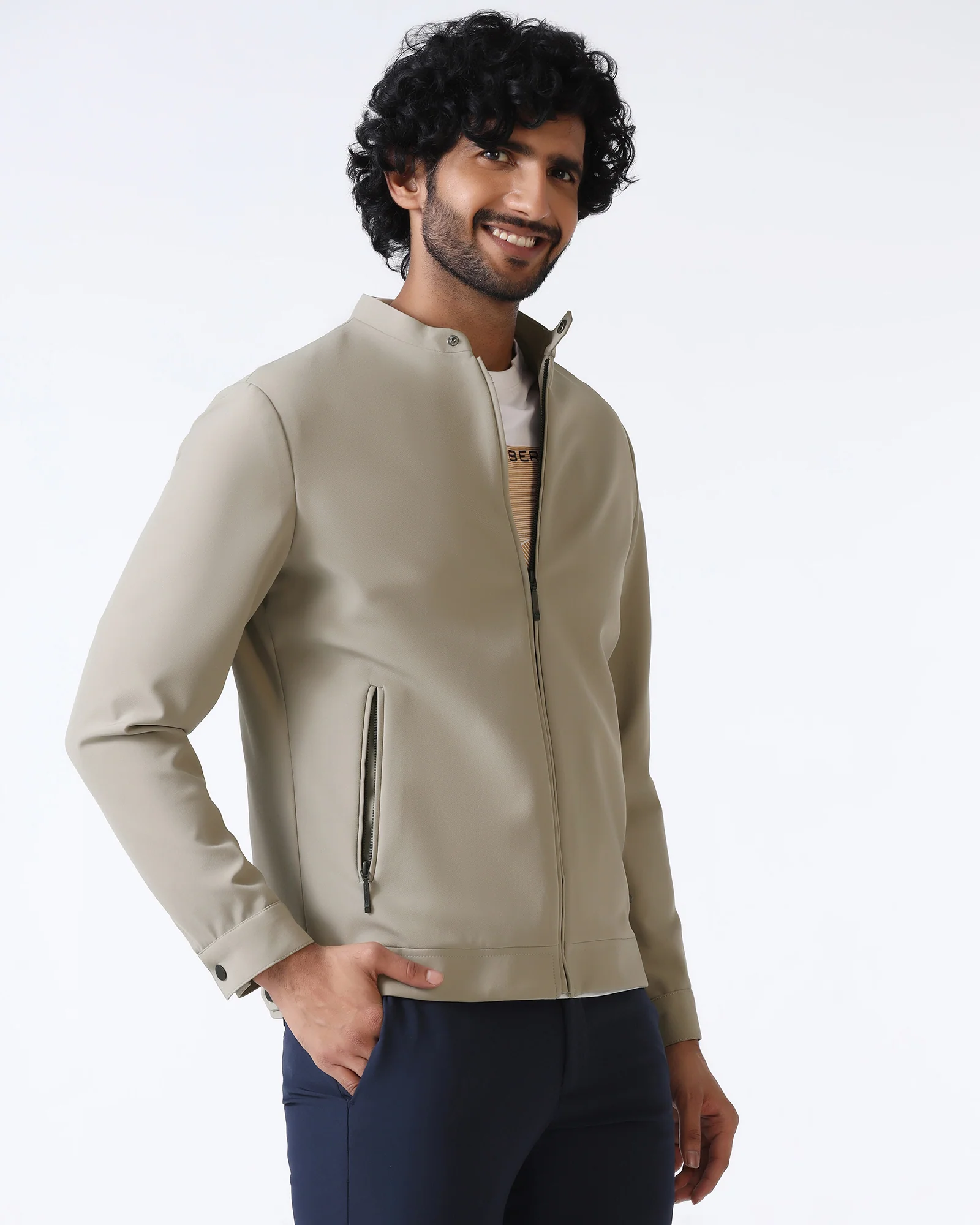 Beige TechPro Solid Zipper Jacket - Samsara - Image 8