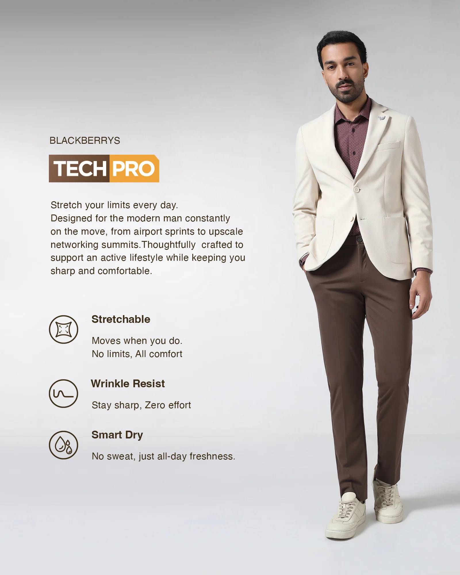 Beige TechPro Textured Blazer - Rodrygo - Image 3