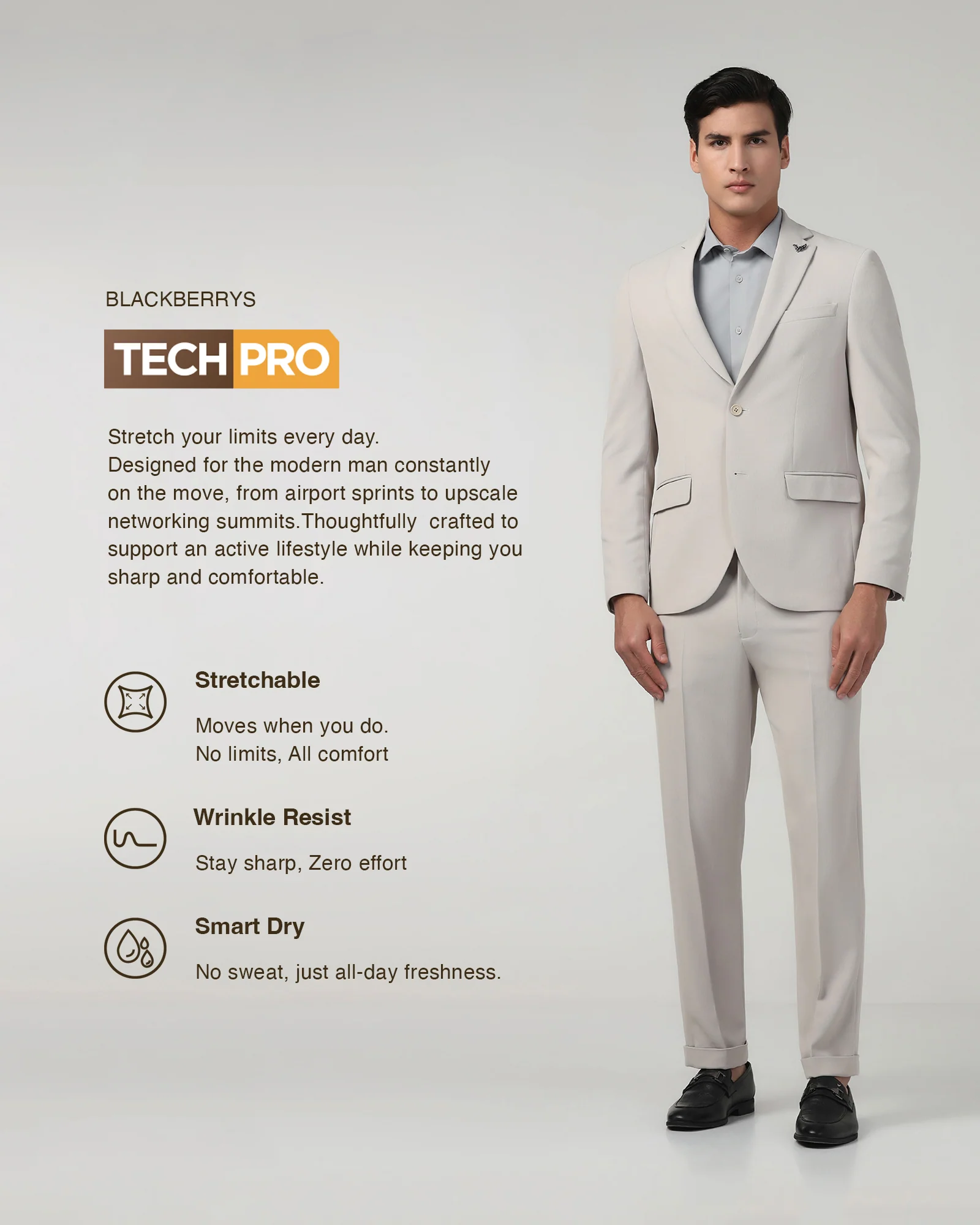 Beige TechPro Two Piece Stripe Suit - Telko - Image 3