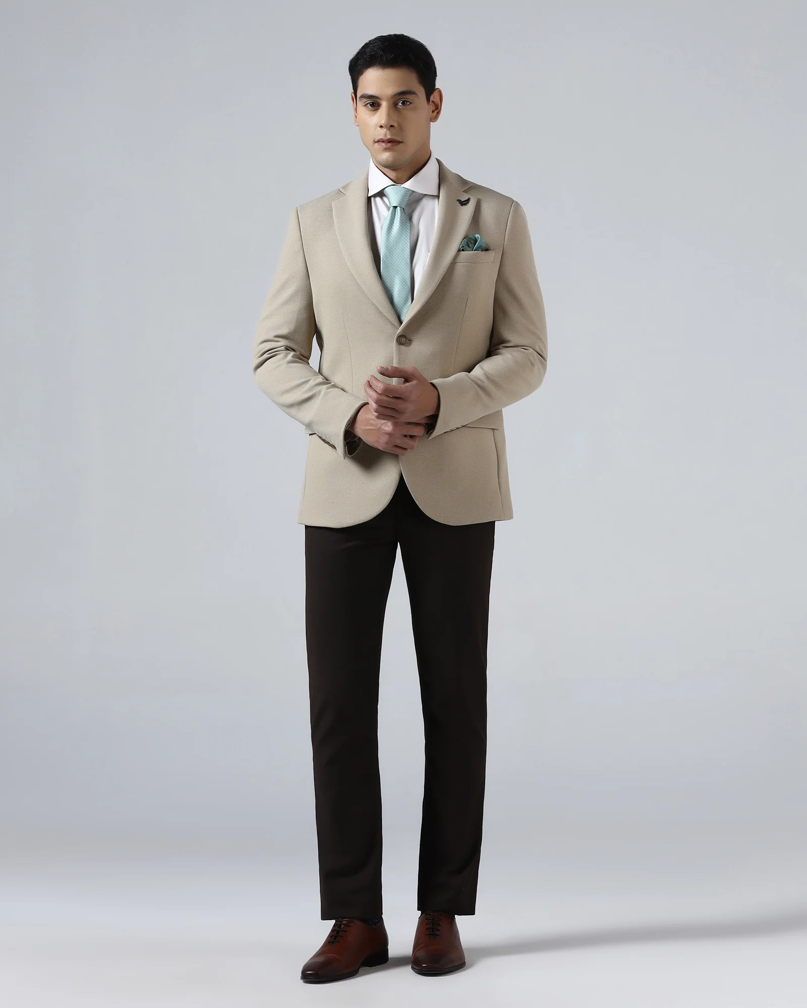 Beige Textured Blazer - Jevlon - Image 3